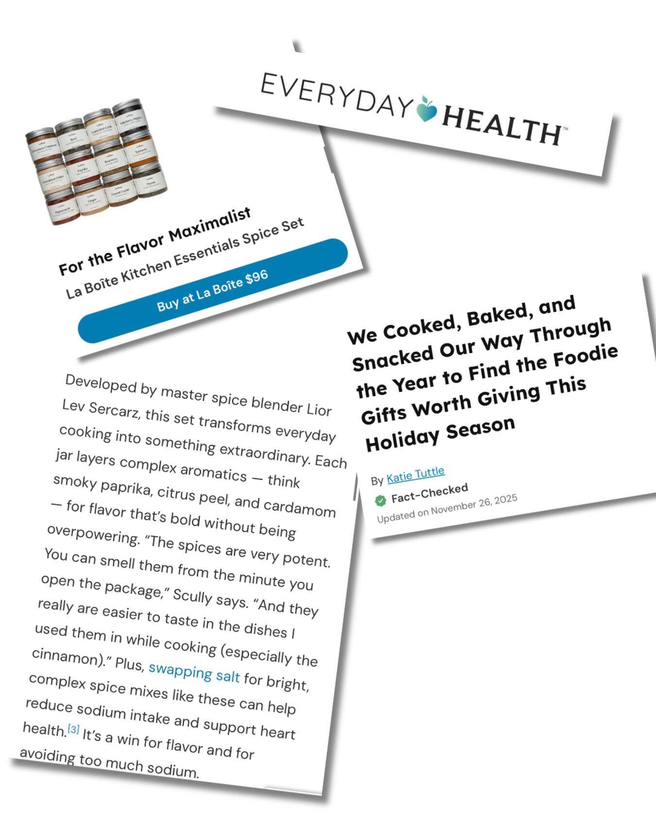 @everydayhealth features @laboiteny 's Kitchen Essential set in their gift guide of "cooked, baked, and snacked" expert-tested products for foodie lovers this holiday season. See the full list at everydayhealth.com or visit laboiteny.com to explore their customs blends and gift sets!
.
.
.
.
#giftguide #holidaygiftguide #cooking #foodie #recipes #spices #healthyeating #giftsforcooks #gifts #chefgifts