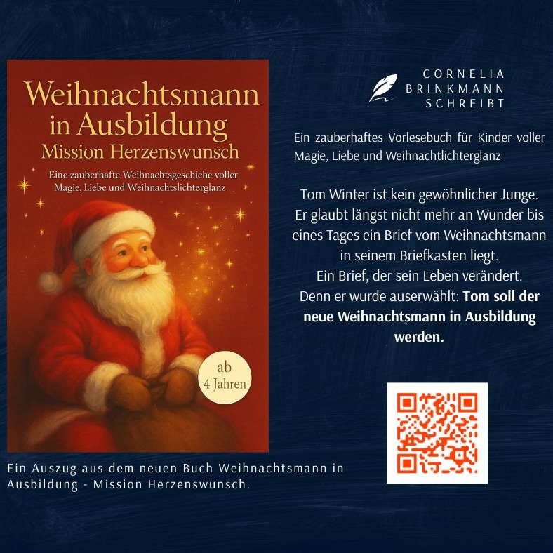Weihnachtsmann in Ausbildung – Mission Herzenswunsch
Eine zauberhafte Weihnachtsgeschichte voller Magie, Liebe und Weihnachtslichterglanz für die ganze Familie. Was wäre, wenn der Weihnachtsmann gar kein alter Mann mit Bart wäre sondern ein Junge, der erst lernen muss, was Weihnachten wirklich bedeutet?
Tom Winter ist kein gewöhnlicher Junge. Er glaubt längst nicht mehr an Wunder bis eines Tages ein Brief vom Weihnachtsmann in seinem Briefkasten liegt. Ein Brief, der sein Leben verändert. Denn er wurde auserwählt: Tom soll der neue Weihnachtsmann in Ausbildung werden.
Plötzlich findet er sich in der geheimnisvollen Weihnachtsakademie der Wunsch Erfüller wieder einem Ort, an dem Wunschzettel leuchten, Schneeflocken flüstern und Rentiere fliegen können.
Doch schon bald merkt Tom:
Hier geht es nicht nur um Geschenke und Schlittenfahrten sondern um etwas viel Größeres.
Gemeinsam mit dem Elfmädchen Lumi, Rentier Hugo und der weisen Direktorin Frau Frostglanz
lernt Tom, dass jeder Wunsch eine Geschichte erzählt und dass die wahre Magie nicht in glänzenden Paketen liegt,
sondern in den Herzen der Menschen.
Als eines Tages die Wunsch-Datenbank der Akademie zusammenbricht, gerät das Weihnachtsreich in Gefahr.
Ausgerechnet ein einziger, handgeschriebener Brief ohne Absender führt Tom auf eine Reise, die alles verändert.
Ein vergessener Herzenswunsch, ein Kind, das nicht mehr an Weihnachten glaubt und eine Prüfung, die nur mit Liebe bestanden werden kann, bringen ihn an die Grenzen dessen, was er je für möglich hielt.
Auf seiner Reise durch Nordlichter, Zauberschnee und stille Träume lernt Tom, Gedanken zu hören, Träume zu fühlen und das Licht im Dunkeln zu erkennen. Er begegnet der alten Wunschfee Mirabell, der geheimnisvollen Schneekönigin
und schließlich dem Kind in sich selbst jenem Teil, der einst aufgehört hat, zu träumen.
Und da begreift er:
Der wahre Weihnachtsmann ist kein Verteiler von Geschenken er ist ein Hüter des Herzens.
„Nur wer mit dem Herzen sieht, kann die Welt verwandeln.“
Als das Weihnachtslicht zu erlöschen droht, liegt es allein an Tom, den Weihnachtsstern wieder zu erwecken nicht mit Zaubersprüchen, sondern mit Mitgefühl, Vergebung und Mut.