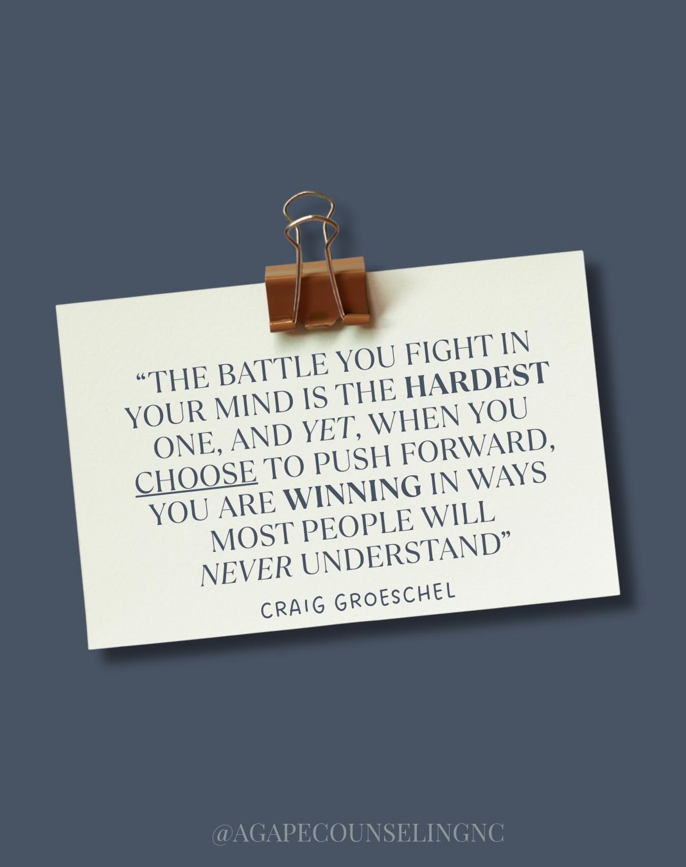 We have so much we want to tell you about, books to share, resources to check out, and tools to equip you with, but like any good and healthy relationship, we don’t want to rush things. So we will leave you with this quote from the @craiggroeschel book, Winning the War in Your Mind.
#mentalhealthmatters #therapy #winningthewarinyourmind