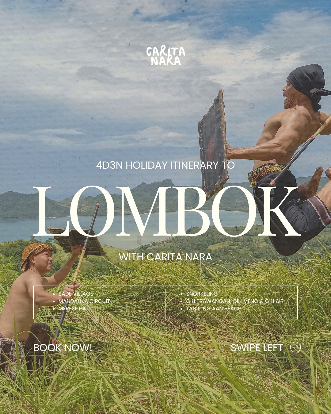 Looking for a 4D3N Lombok trip that’s easy, organized, and still full of adventure?
This is your sign to make Lombok your next escape. Our curated trip gives you a seamless holiday experience — from smooth transports to well-planned activities that let you enjoy the best of island life without the hassle.
You’ll get a mix of cultural moments, relaxing beach time, and light adventure—perfect for travelers who want something balanced, fun, and photo-worthy. The full itinerary is planned for you, so all you need to do is show up and enjoy the ride.
Swipe through the carousel to see what your days in Lombok could look like 👀✨
Ready to book your island getaway?
DM us or click the link in bio to secure your Lombok trip with Carita Nara.
#LombokTrip #LombokTravel #ExploreLombok #VisitIndonesia #LombokItinerary #LombokHoliday #CaritaNara #TravelWithCaritaNara #TravelIndonesia #IslandAdventure #BeachGetaway #IndonesiaTravel #VacationGoals #Travel2025 #IslandEscape #WanderIndonesia #HolidayVibes #TripPlanner #IndonesiaTourism