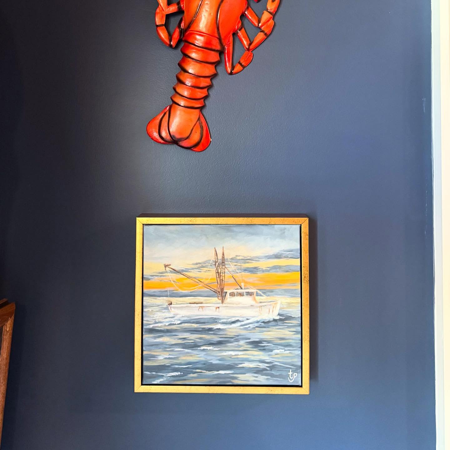 Finally got my Shrimpgate painting hung! Thanks, Tiffany Preddy, I love it!! I just had a conversation with someone and said I guess they forgot what used to pay their bills….. #coresounders #atlantic #wildwillsrevenge #supportyourcommercialfisherman