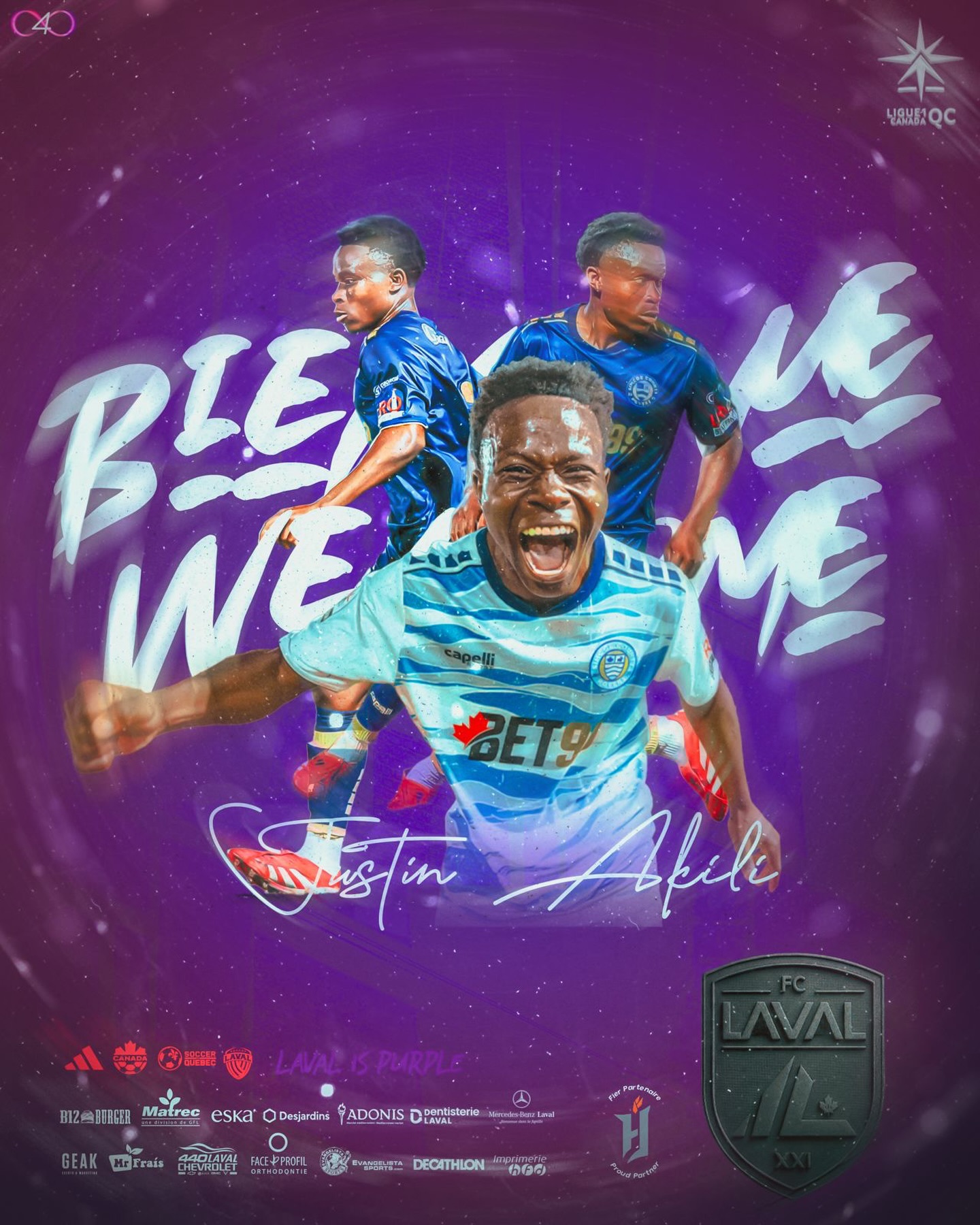 Le FC Laval est ravi d’accueillir Justin Akili au sein de notre équipe première masculine en League1 Québec!⚜️
Son parcours comprend les Patriotes de l’UQTR, les Rovers en League1 Ontario, ainsi que plusieurs programmes de développement de haut niveau au Canada. ⚽️🙌🏾
Un défenseur reconnu pour son sang‑froid, sa présence physique et sa polyvalence défensive, il vient renforcer notre effectif pour la nouvelle saison.💪🏾🟣
Bienvenue, Justin — fier de te voir porter les couleurs du FC Laval! 💜🫱🏾🫲🏼
FC Laval is thrilled to welcome Justin Akili to our men’s first team in League1 Québec!⚜️
His journey includes the UQTR Patriotes, League1 Ontario’s Rovers, and youth stints with top programs across Canada.⚽️🙌🏽
A defender, known for his composure, physical presence, and versatility across the back line, he strengthens our roster ahead of the new season.🟣💪🏼
Welcome, Justin — proud to see you in FC Laval colours! 💜🫱🏾🫲🏼
#fclaval
#L1QC
#semipro
#ligue1qc
#lavalispurple 💜💜💜
#soccerquebec
#laval
#LSPRO