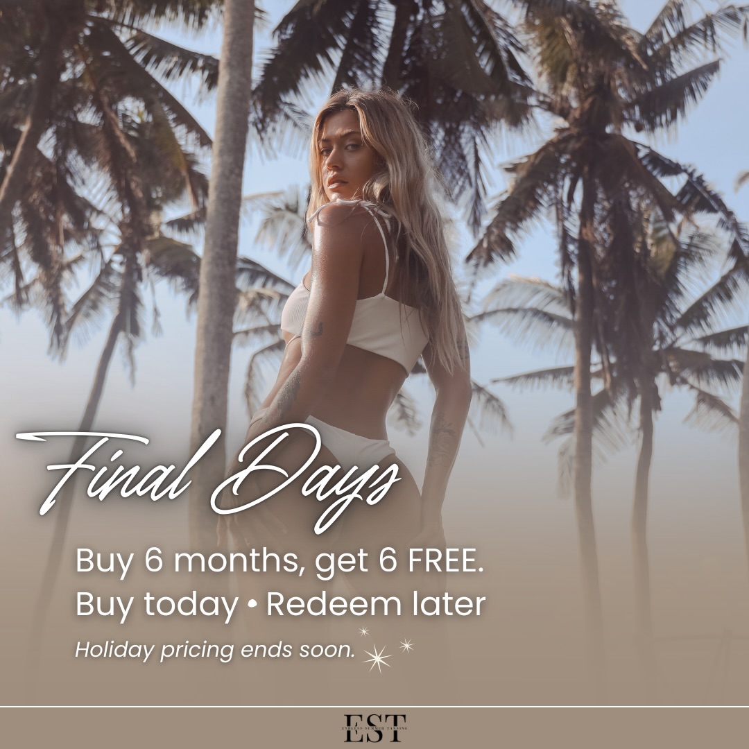 Final days of our Holiday Exclusive Pricing ✨
This is the cheapest way all year to lock in your tanning for 2026 — and you don’t even have to start yet.
Buy today • Redeem later • As low as $16.67/month.
Holiday pricing ends soon.