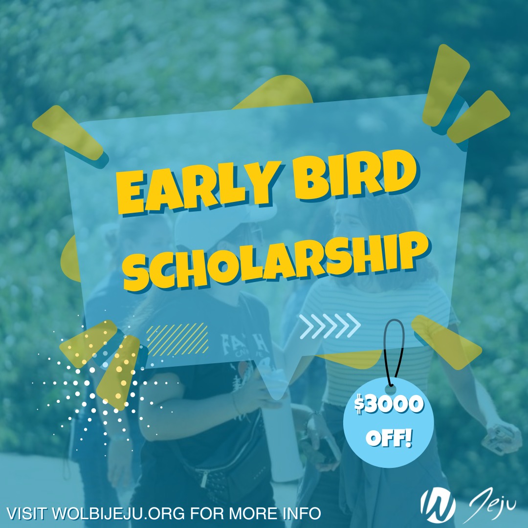 WARNING 🚨🚨🚨
Early bird scholarship is closing on December 1st! Only 4 days left! If you are interested in WOLBI Jeju, be sure to apply by then for a $3,000 discount off your tuition. Click the link in our bio for more information. Hurry and apply today!
#wolbijeju #wolbi #biblecollege #bibleschool