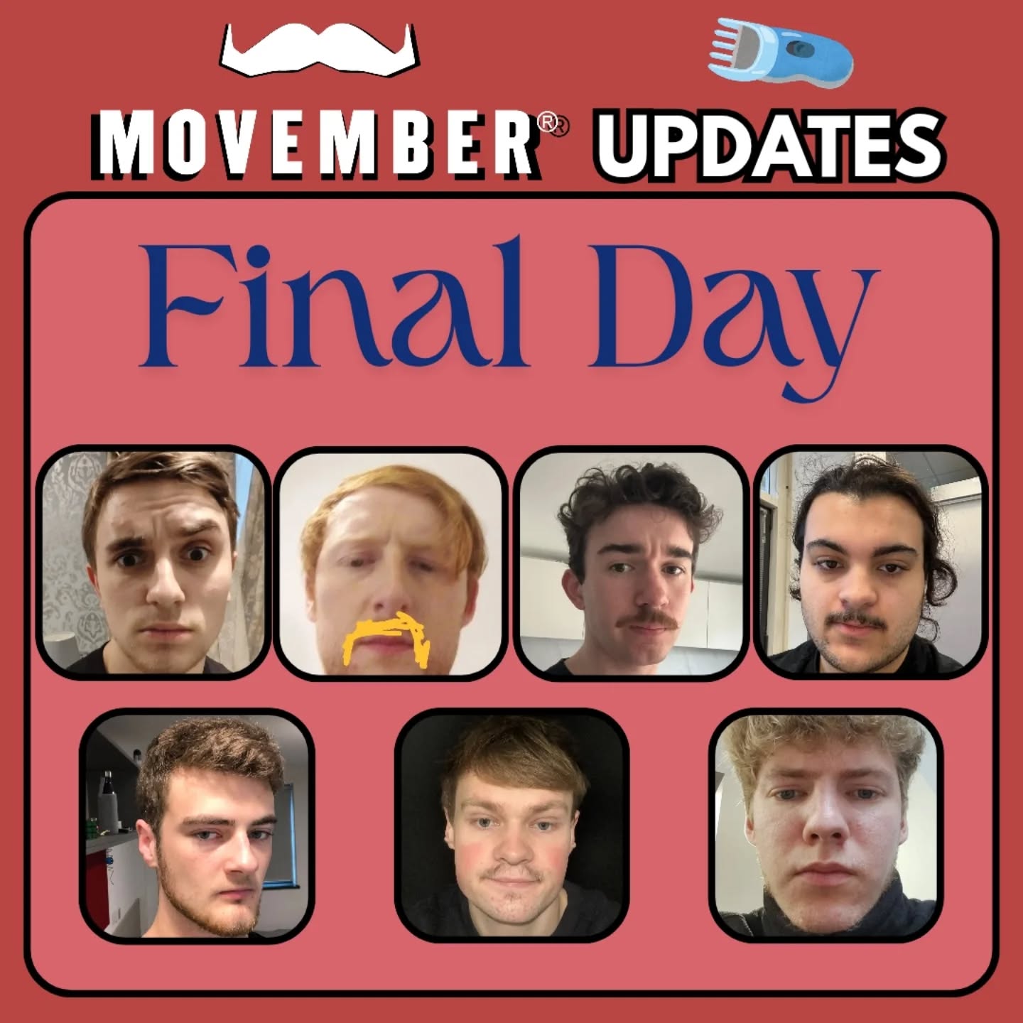 🥸FINAL MOVEMBER UPDATES🥸
And that's a wrap - Movember has come to an end! A big thank you for everyone who participated in the challenge, including Bella who walked/ran over 75km who was not previously mentioned in the updates!
A massive thank you to everyone who donated, we were able to raise a staggering £524 meaning that we have hit the threshold for all of our challenges. Stay tuned to watch all our exec complete all the challenges!!!
