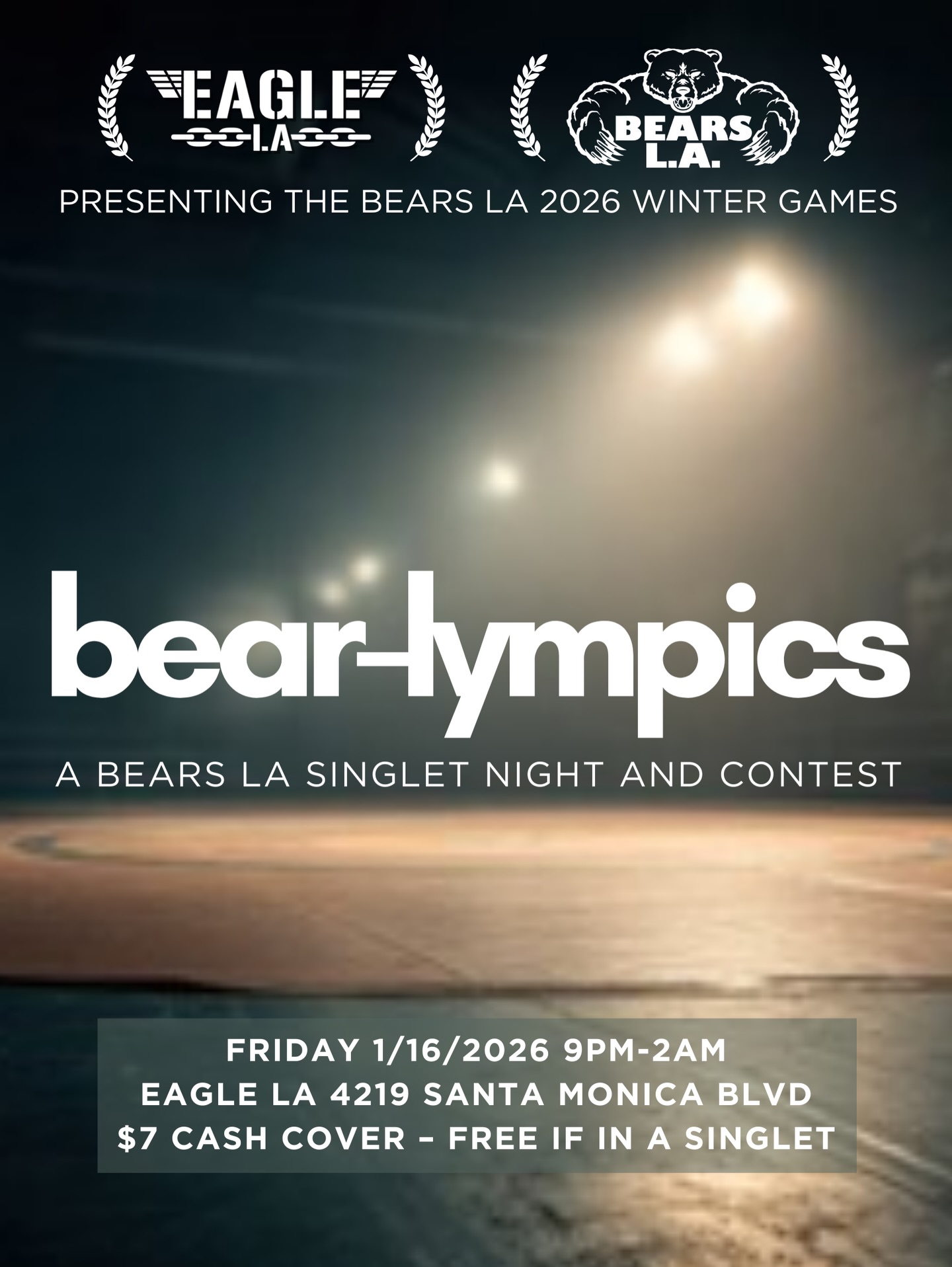 Presenting the Bears LA 2026 Winter Games
bear-lympics
Bigger Hairier Hungrier
Singles or doubles go belly-to-belly in furocious displays of body and appetite to prove who truly has what it takes to be Top Bear.
The event is being held to raise funds for the Los Angeles LGBT Center Immigrant Legal Services.
https://lalgbtcenter.org/services/legal-services/immigrant-legal-services/
DM @bapho.matt for more information, or to enter.