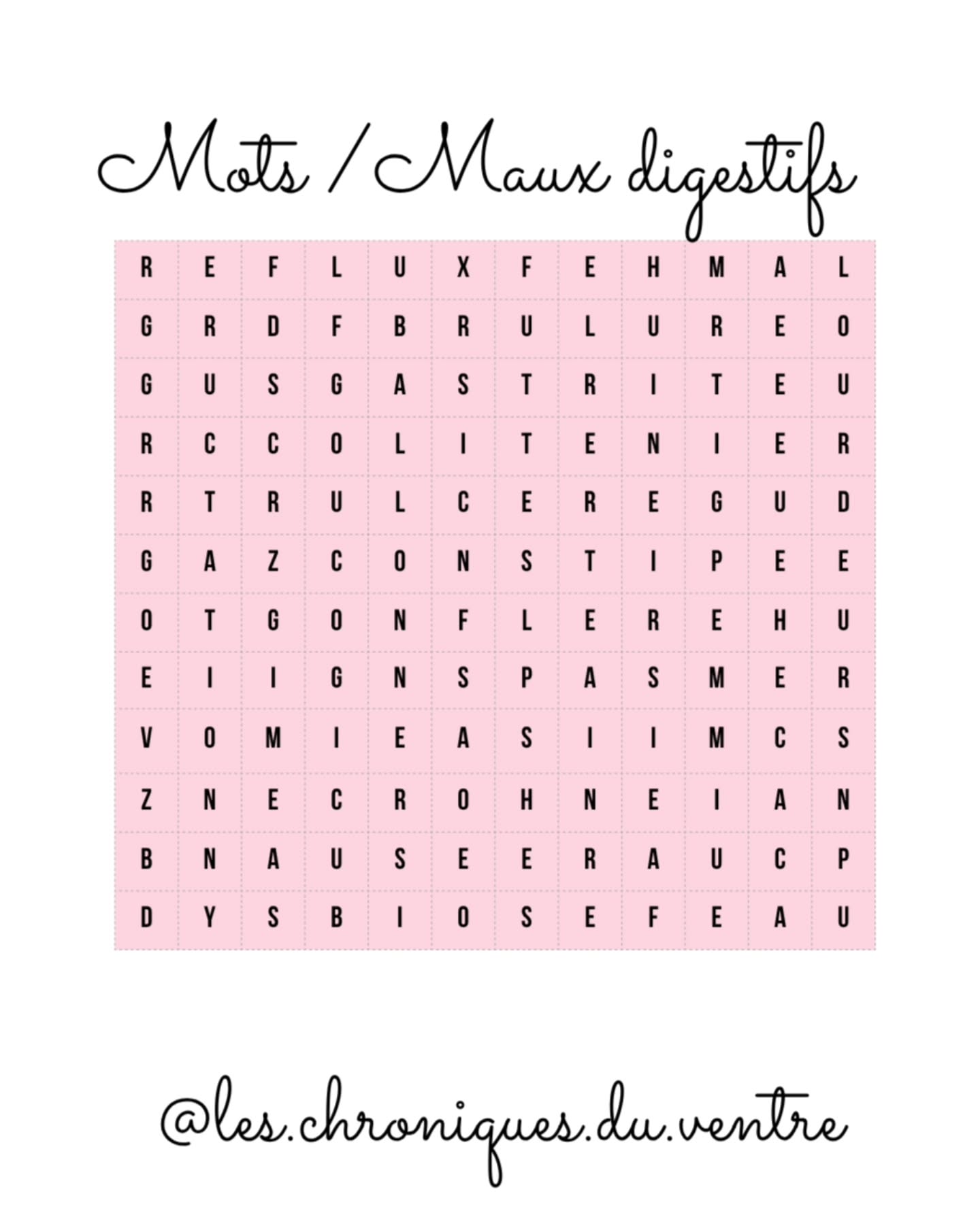 J'avoue,
ça fait un moment que je voulais faire ce post en mode mots/maux cachés 😁
Le voilà, ça vous plaît ?
Ca m'amuse beaucoup, j'espère que vous aussi 😌
J'ai caché des "mots" digestifs...
Quels sont les 2 premiers que vous voyez ?
Et dites-moi si vous avez ces symptômes ou pathologies en commentaire ?
Je répondrai à tous les messages (OK, comme d'habitude en fait...).
#sii #syndromeintestinirritable #intestinirritable
——————————————————
Céline Bernard
🙋♀️Nutritionniste-Diététicienne diplômée
Micronutritionniste, approche fonctionnelle
🦠Spécialisée en troubles digestifs
RDV sur ➡️ Chroniquesduventre.fr