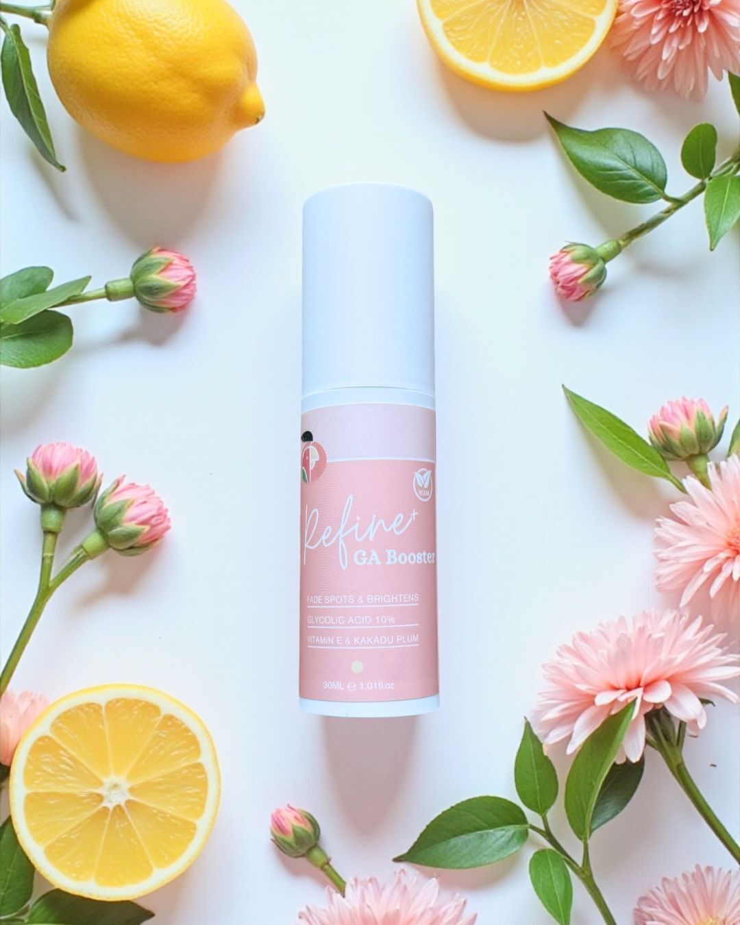 Refine+ GA Booster - Brighten, smooth, and renew, naturally.
This lightweight glycolic booster is your glow-giving essential, formulated with:
- Glycolic Acid (10%) to gently exfoliate and fade uneven tone
- Kakadu Plum packed with natural Vitamin C for radiance
- Vitamin E to calm and protect your barrier
It’s the perfect addition to your evening routine - simply layer under your moisturiser 2-3 times a week for a softer, more luminous complexion.
Because glowing skin is timeless.
.
.
.
.
.
.
#PeachfaceSkincare #RefinePlus #ProAgeing #GlycolicAcid #KakaduPlum #BrisbaneBeauty #BrisbaneSkincare #Tarragindi #AustralianMadeSkincare #NaturalSkincare #CleanBeauty #VeganSkincare #BarrierLoving #HealthySkinJourney #AussieSkincare #PeachyGlow