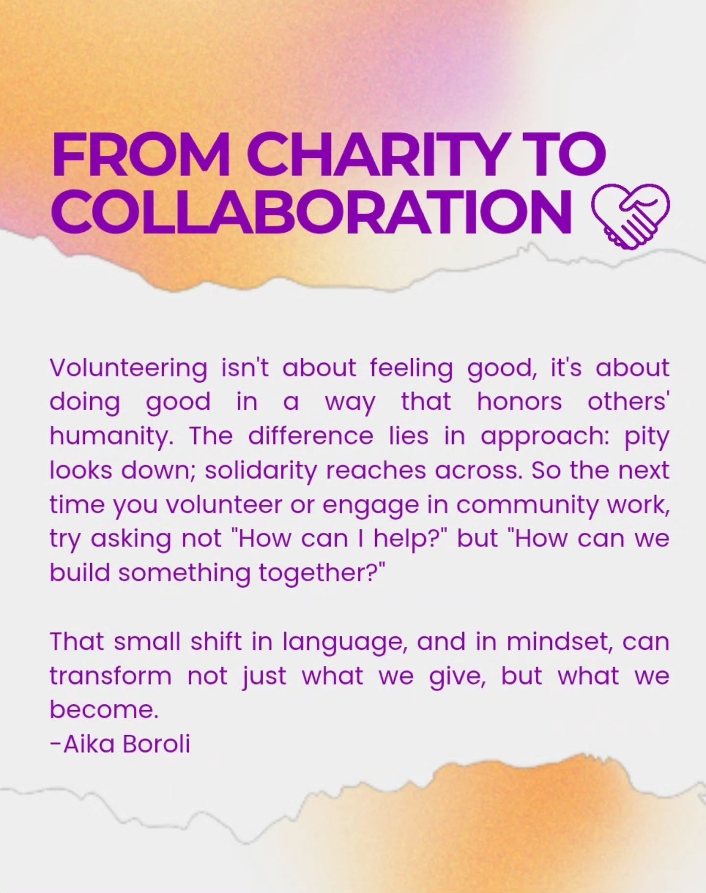 We are thankful for our volunteer Aika Boroli and the valuable insights she shares through her words and reflections. We invite you to read her blog posts, they inspire self-reflection and help us find our purpose.