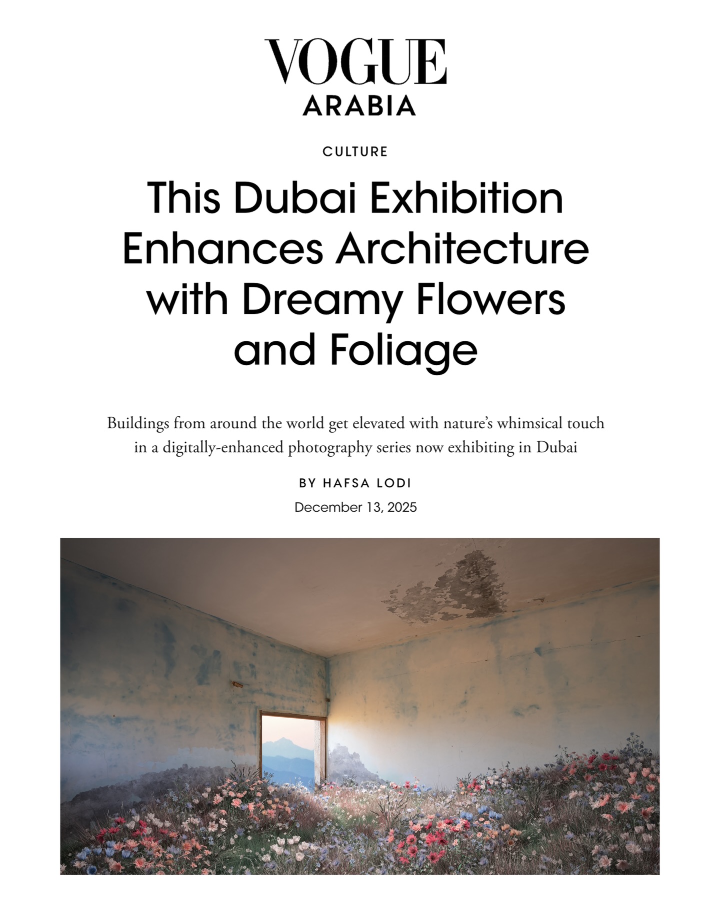 Vogue Arabia features the exhibition The Wild Within, by @ryan.koopmans & @alice.wexell at @leilahellergallery as the highlighted exhibition.
The work is featured in the December print issue of the magazine as well as online.
You can view the artwork on display now at Leila Heller Gallery in @alserkalavenue Dubai.
Article written by @hafsalodi at @voguearabia