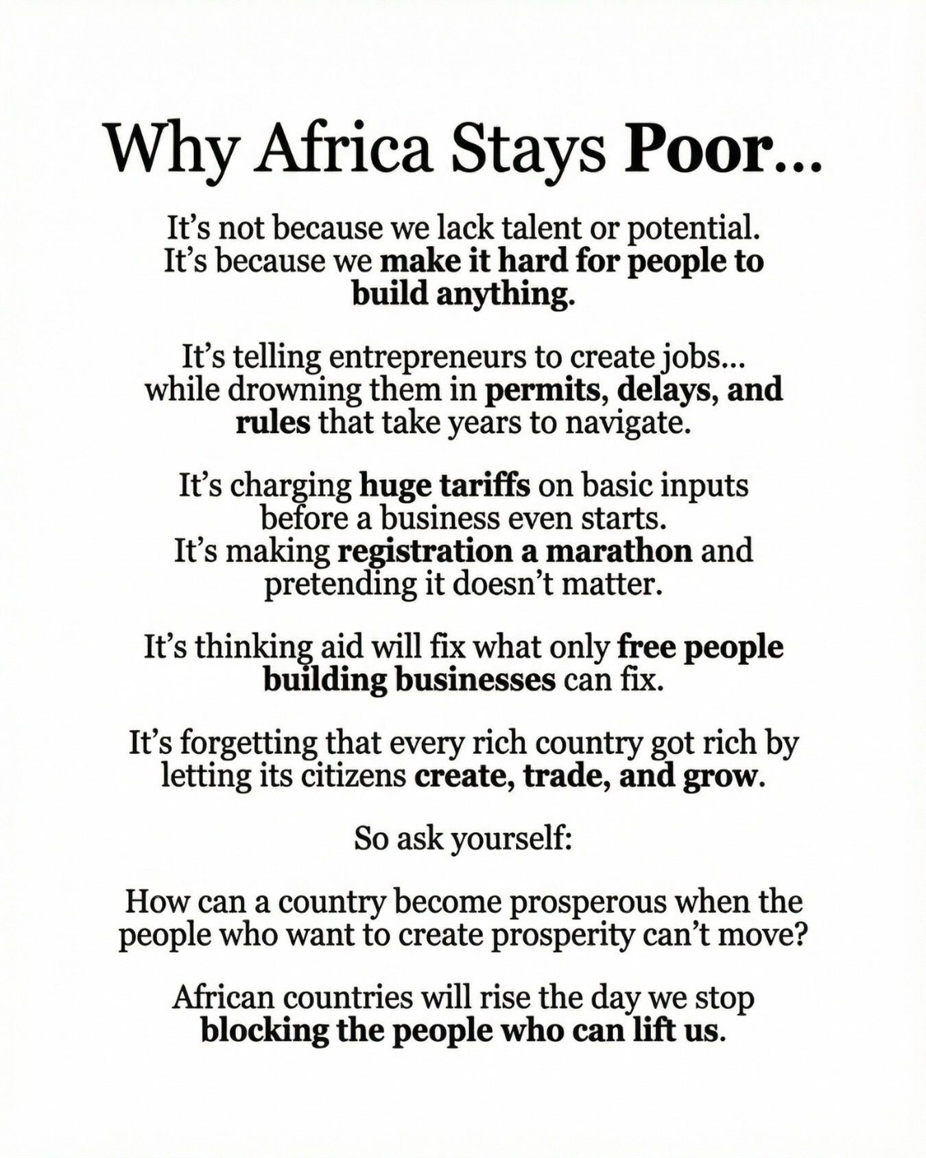 Every rich country became rich the same way: people were allowed to create, trade, and grow.
Africa is still waiting for that freedom, and that’s why it’s still poor today.
Do you agree? Let me know in the comments!
#africa #rich #prosperity