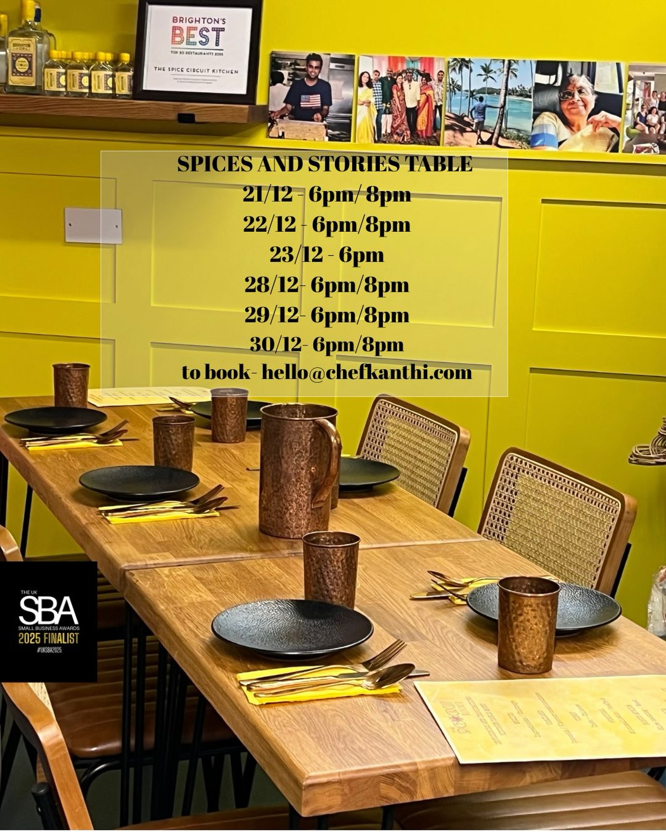 Hello!
I am sorry that I haven’t done many ‘Spices and Stories’ tasting menus in October and November as it was super busy and hectic at work and also trying to fit in other activities, parties and events.
@before.thedevilknowsyouredead are closing the bar from 23rd to 31st December (open on 27th)
So I thought this is the best time to add more dates for the ‘Festive Tasting Menus’ featuring some dishes that are cooked during Christmas in India.
Also, as lot of people have been asking about the kitchen table so this might help fit in those requests.
£45 per person
6pm and 8pm seating
4-6 people per seating
BYOB
Bookings can only be made through email at
hello@chefkanthi.com
See you in the kitchen!
@t_s_c_kitchen
@before.thedevilknowsyouredead