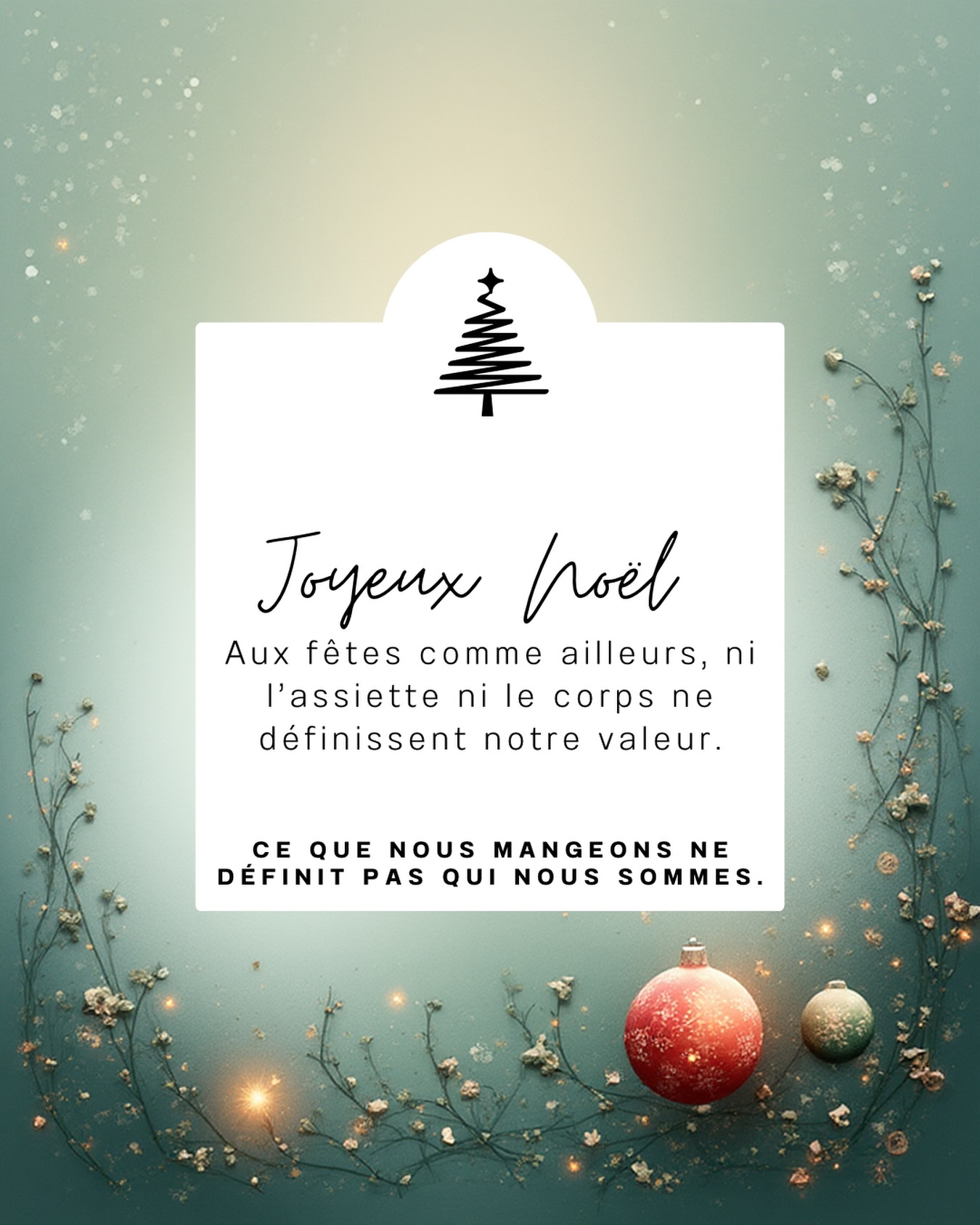 Les fêtes peuvent raviver des difficultés, surtout quand la nourriture et le corps prennent trop de place. Essayons de nous rappeler de l’essentiel : les repas sont avant tout des moments de lien, et notre valeur ne se mesure ni à ce que nous mangeons ni à notre apparence. Prenez soin de vous 🎄♥️