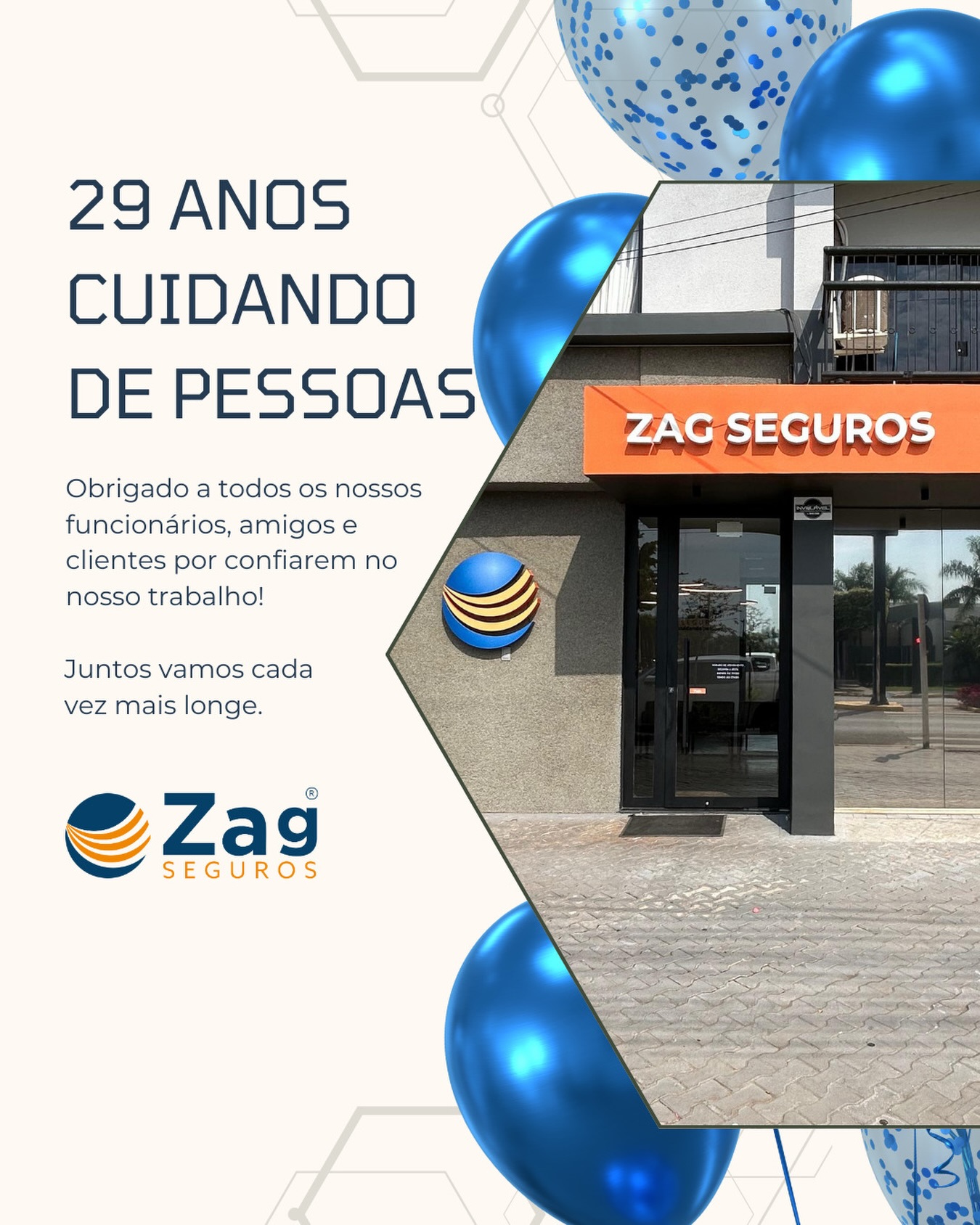 🎉💙 Hoje a Zag completa 29 anos!
Desde 1996, nossa história é escrita com cuidado, confiança e pessoas que acreditam no poder de proteger o que realmente importa.
São 29 anos de conquistas, crescimento e, acima de tudo, pessoas cuidando de pessoas — no campo, na cidade e em cada detalhe do nosso trabalho.
Obrigado a todos que fazem parte dessa trajetória: clientes, parceiros e nossa equipe que faz a Zag acontecer todos os dias.
Que venham muitos anos de proteção, proximidade e inovação! 🧡✨
#ZagSeguros #29AnosZag #QuemAmaCuida #PessoasCuidandoDePessoas
