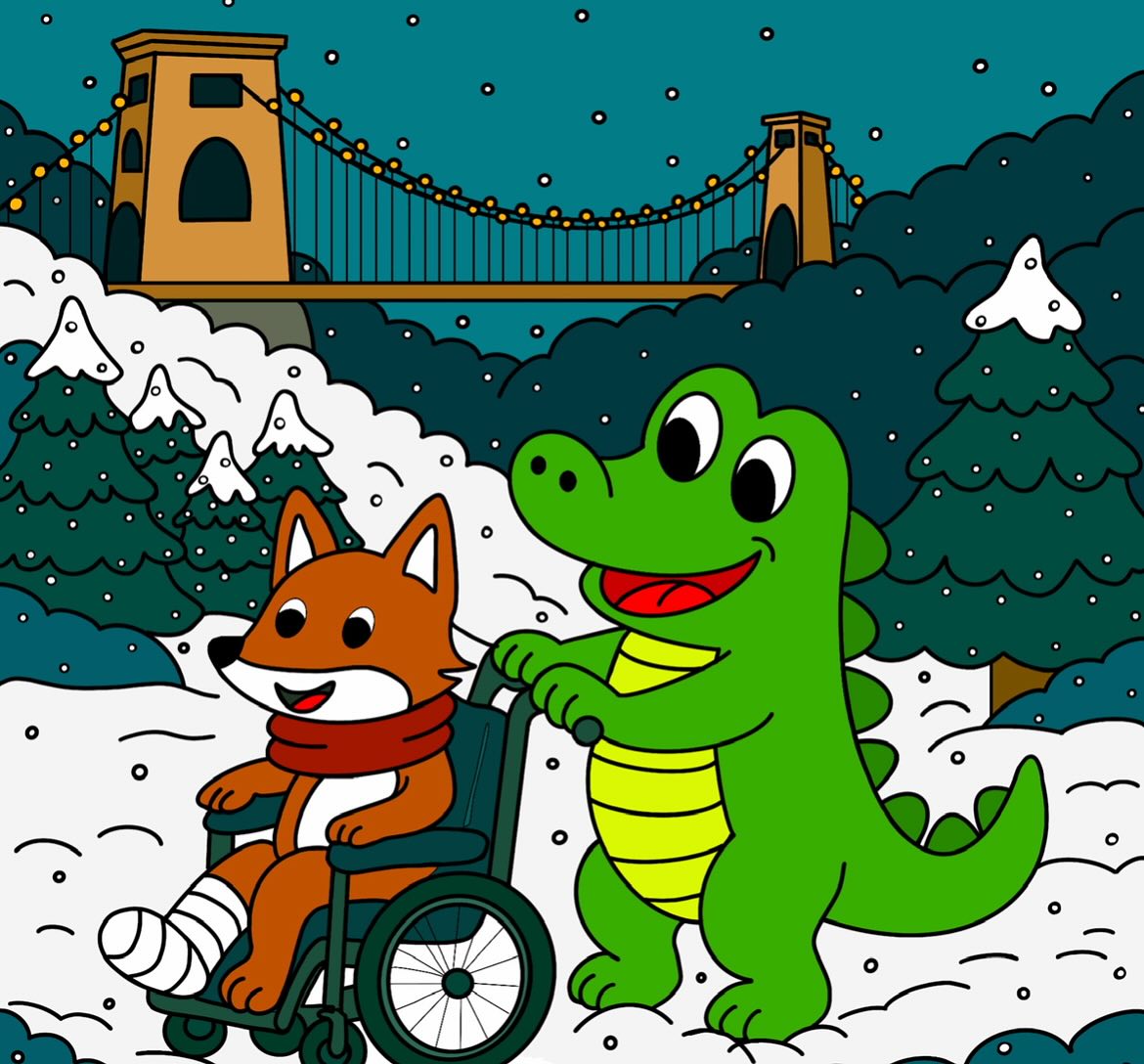 The Bristol Crocodile is out with his foxy friend today… poor Fox slipped on the ice! ❄️🦊
They’re taking a gentle winter stroll under the Clifton Suspension Bridge and reminding everyone to take extra care out there.
Stay safe on the frosty paths! ❄️
#BristolCrocodile #BristolArtist #ChildrensIllustration #WinterDays #StaySafe #SlipperyIce #CliftonSuspensionBridge #BristolMums #BristolLife #IndieAuthor #KidsBooks #PictureBookArt #FoxAndCrocodile