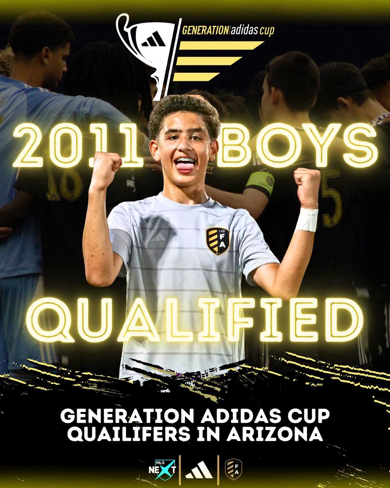 Congratulations to our 2011 Boys Black for qualifying for the Generation Adidas Cup qualifiers in Arizona.
This is amazing achievement for the boys and places them amongst the top 32 team in the country (non pro academy).
The boys kick off the qualifiers against Albion on December 12th!
@mlsnext @adidasfootball