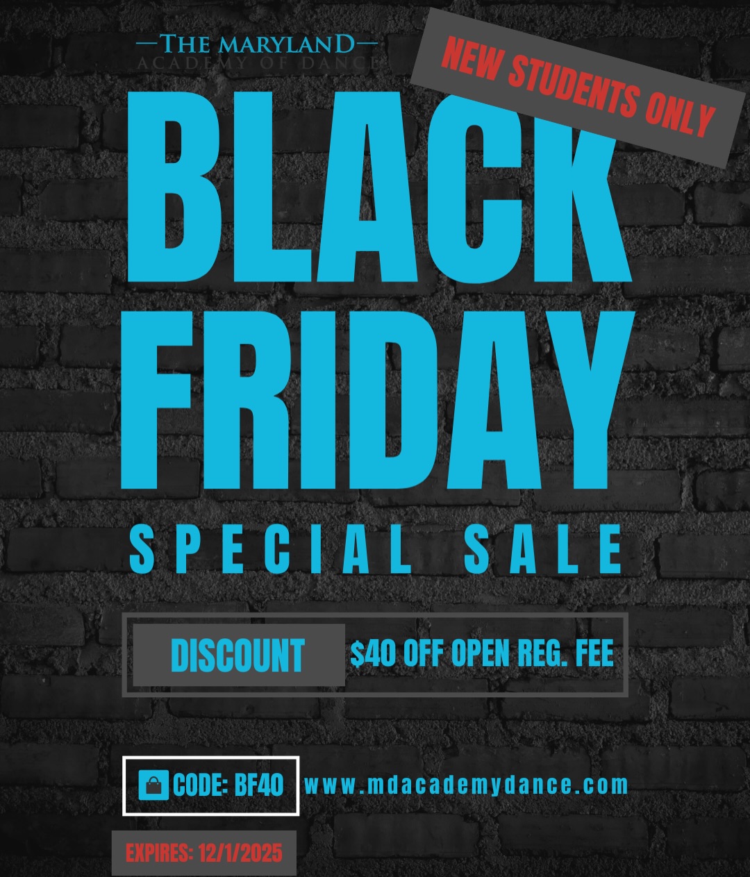 Black Friday sales START NOW!! For new and šreturning students, take advantage of the sale now through Dec. 1. If youāve been contemplating trying dance or adding a new class, NOW is the time. Share with your friends and letās expand the MAD family #baltimoredance #marylanddance #baltimoredancestudio