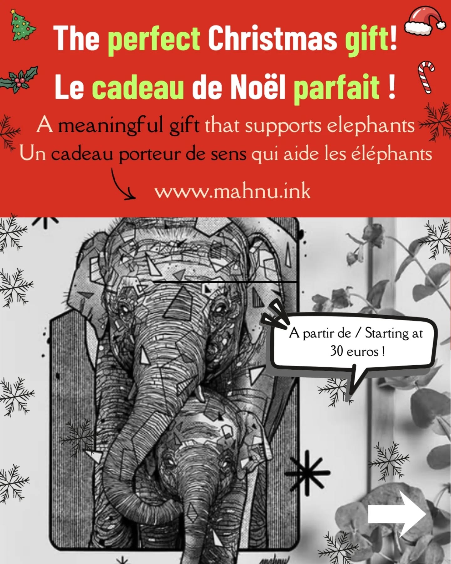 Français 🇫🇷
Nous avons trouvé le cadeau de Noël parfait 🎄✨
Une œuvre d’art unique intitulée « Elephant Family », créée par l’artiste Mahnu @mahnu_dasilva
De 30 à 80 € selon le format, offrez à vos proches une belle pièce d’art tout en soutenant Stand Up 4 Elephants 🐘💚
Pour commander, rendez-vous directement sur le site de l’artiste : www.mahnu.ink
Belles fêtes de fin d’année à toutes et à tous ✨
English 🇬🇧
We’ve found the perfect Christmas gift 🎄✨
A unique piece of art titled “Elephant Family” by the artist Mahnu @mahnu_dasilva
From €30 to €80 depending on the size, you can gift your loved ones a beautiful artwork while supporting Stand Up 4 Elephants 🐘💚
To order, please visit the artist’s website: www.mahnu.ink
Happy holidays to all of you ✨
#StandUp4Elephants #ElephantFamily #ElephantArt #ArtForElephants #ElephantConservation WildlifeArt ArtWithPurpose EthicalGifts ChristmasGiftIdeas GiftWithMeaning
StandUp4Elephants FamilleDElephants ArtPourLesElephants ArtEngagé ProtectionDesElephants ConservationDeLaFaune CadeauSolidaire IdeeCadeauNoel ArtEthique