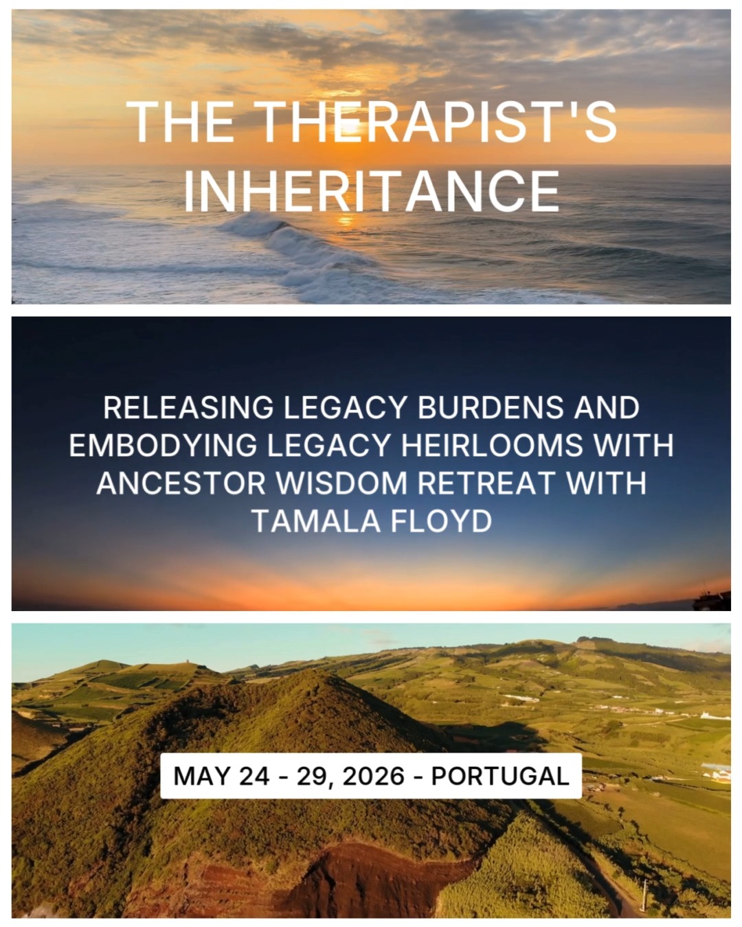 THE THERAPIST'S INHERITANCE ✨
Releasing Legacy Burdens and Embodying Legacy Heirlooms with Ancestor Wisdom 🔮
We would love to invite you to The Therapist's Inheritance Retreat with Tamala Floyd—a thoughtfully curated experience designed for IFS-trained therapists and practitioners. 🌿
This retreat offers you a sacred space to connect with the parts of yourself that carry legacy burdens and heirlooms. By working with your own legacy material, you’ll deepen your healing and become even more resourced to support your clients as they navigate their generational trauma and begin to access their own legacy gifts. 💫
FROM MAY 24 – 29, 2026 - PORTUGAL 🇵🇹
For more details please check: www.souliology.com 🌐
#IFS #TherapistsRetreat #TherapistsOfInstagram #GenerationalHealing #LegacyWork #InnerHealing #TherapistLife #IFSCommunity #PortugalRetreat #HealingJourney #SoulWork #TraumaHealing #HealingSpace #AncestralWisdom #WellnessRetreat #SelfDiscovery #EmotionalHealing #HolisticPractice #MindBodySoul #Souliology #TamalaFloyd