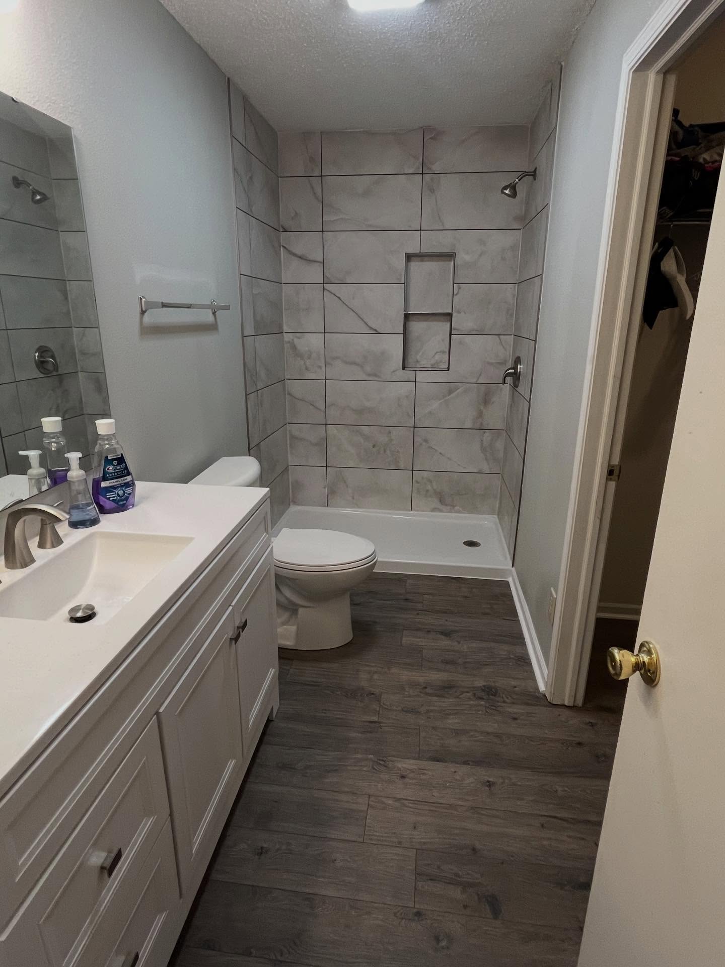 Swipe for the before on this bathroom remodel! #freshstart #remodel #bathroominspo #upgrade