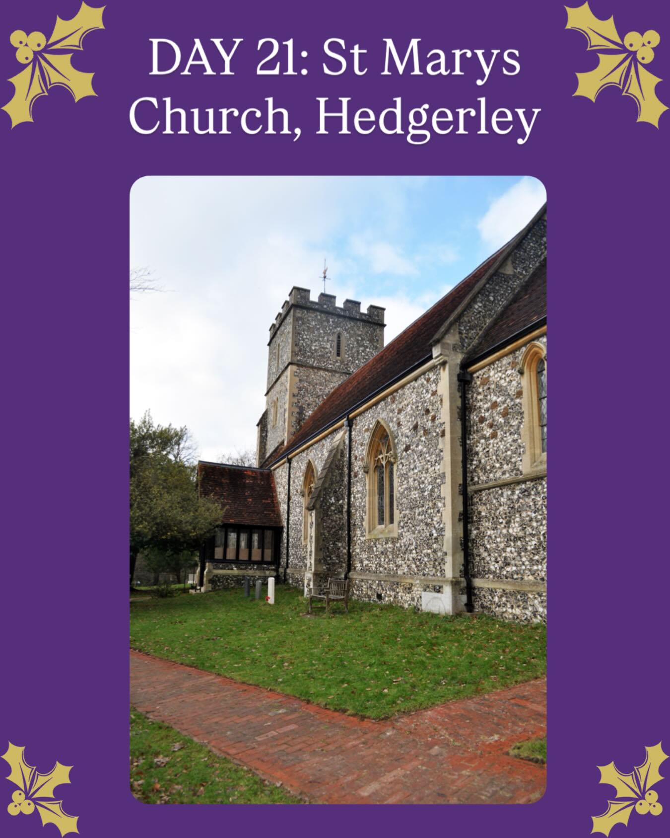 CHURCH ADVENT CALENDAR: DAY 21-St Marys Church, Hedgerley
St Mary’s, Hedgerley is a Grade II listed church built in 1852 to the designs of Benjamin Ferrey. Constructed in flint with stone dressings, the church reflects the
confidence and clarity of 19th-century church architecture, carefully rooted in earlier traditions.
This is the third church on the site, continuing a long story of worship in Hedgerley. Within the building are fittings and memorial brasses preserved from its
predecessors.
We carried out the quinquennial inspection in late 2023, supporting the ongoing care of this historic building so it can continue to serve its community into the future.
#Advent #ChurchOfTheDay #StMarysChurch #Hedgerley #GradeIIListed