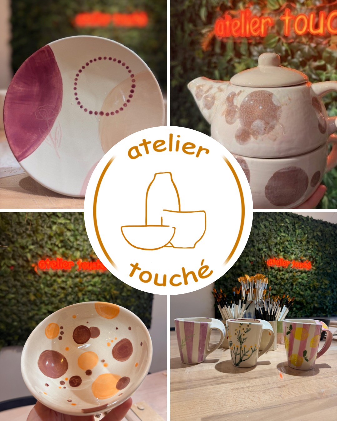 In ons atelier ontstaan elke dag kleine kunstwerken.
Van kleurrijke bowls tot unieke mokken en handbeschilderde decorstukken – elke creatie vertelt het verhaal van de maker.
Deze mooie resultaten zijn gemaakt tijdens onze pottery painting workshops: laagdrempelig, ontspannend en verrassend creatief. Je hoeft geen ervaring te hebben om iets te maken waar je trots op kunt zijn.
Wil jij ook je eigen keramiek tot leven brengen?
Boek een workshop voor jezelf of kom langs met je team, vrienden of familie en ontdek hoe leuk schilderen op keramiek kan zijn.
Samen creëren, samen genieten – en altijd met een uniek stuk dat je snel mee naar huis neemt.