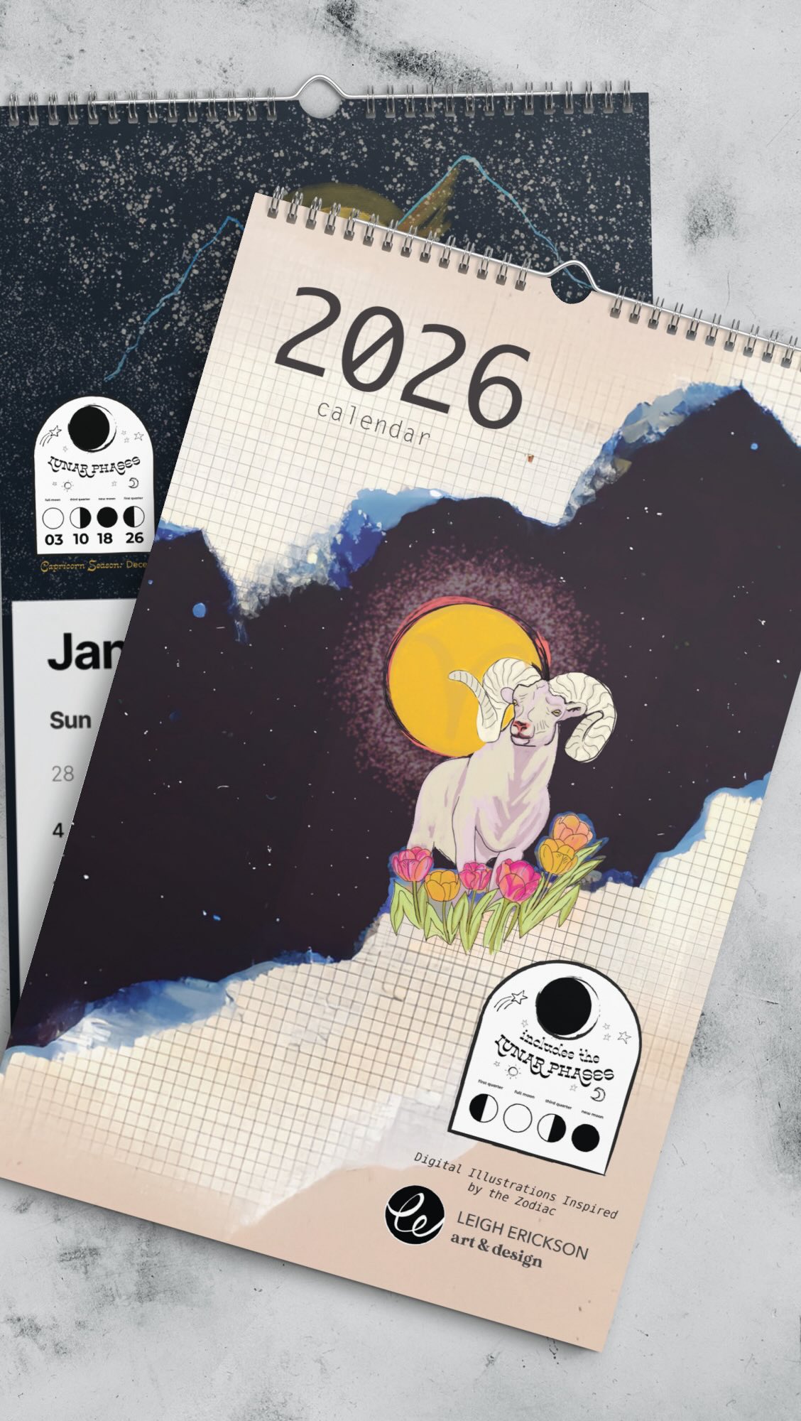 2026 Calendars are here! 📆
This year I took a different approach by using my digital illustrations inspired by the zodiac. Each month has the dominant astrology sign, lunar phases and birth month flower for daily inspiration.
Order by Dec 11th to get in time for Xmas! 🎄
➡️ leigherickson.com