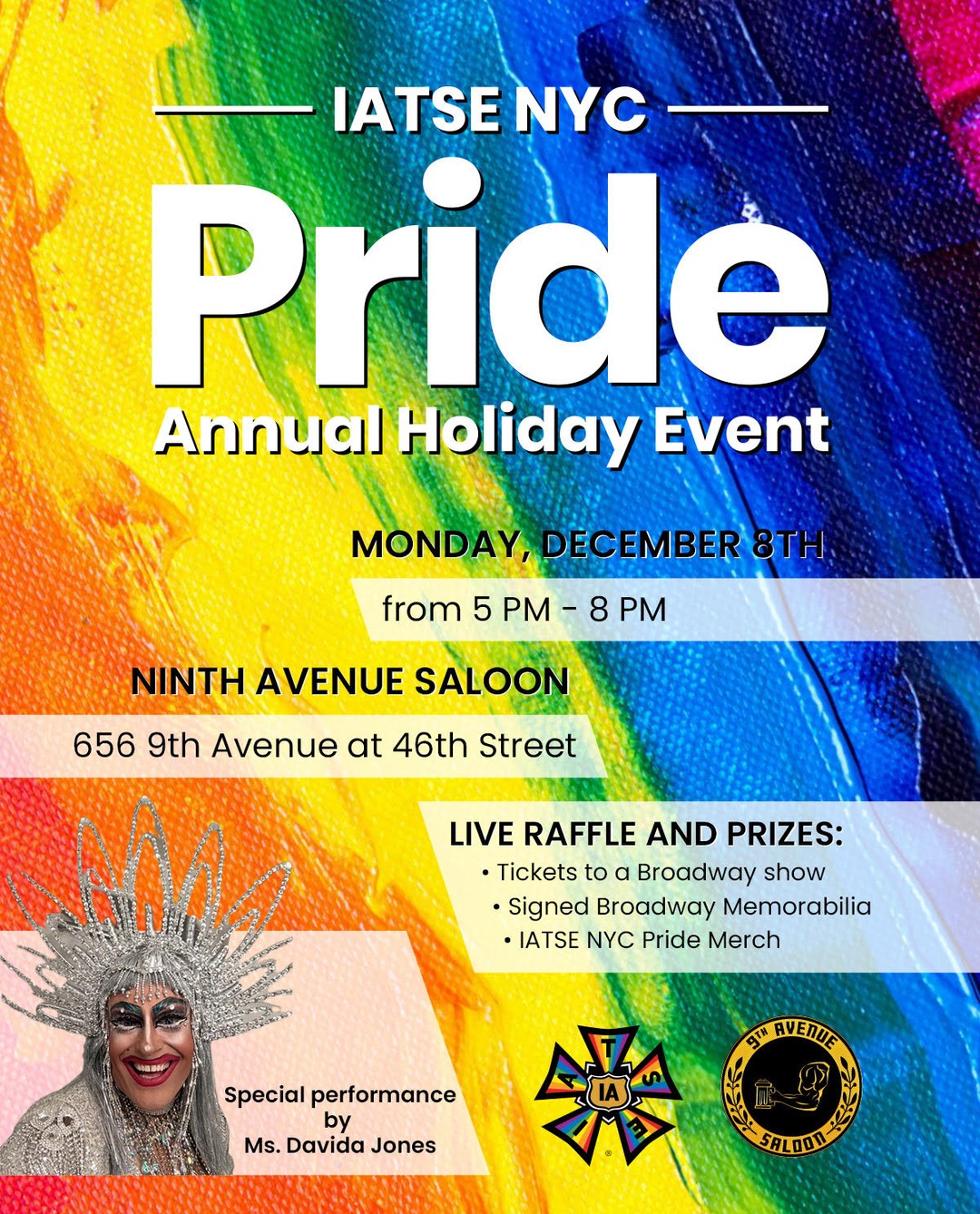Holiday cheer, queer joy, and Broadway magic? Yes, please! 🌈🎭
Join us Dec 8 at @9thavesaloon for an evening of community, raffles, and a show-stopping performance by Ms. Davida. Don’t miss it!✨