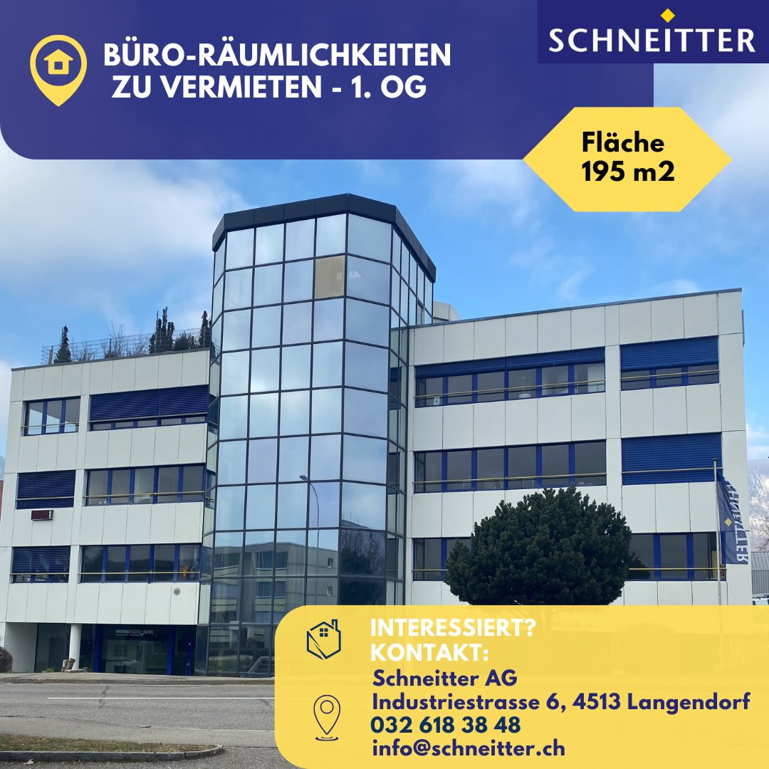 Büro-Räumlichkeiten zu vermieten (Fläche 195m2)
🤩 Interesse?
Kontaktieren Sie uns für weitere Informationen:
📞 032 618 38 48
✉️ E-Mail-Adresse
📍 Industriestrasse 6, 4513 Langendorf
#büroräumlichkeiten #vermietung #schneitterag #langendorf #raumsuche #solothurn