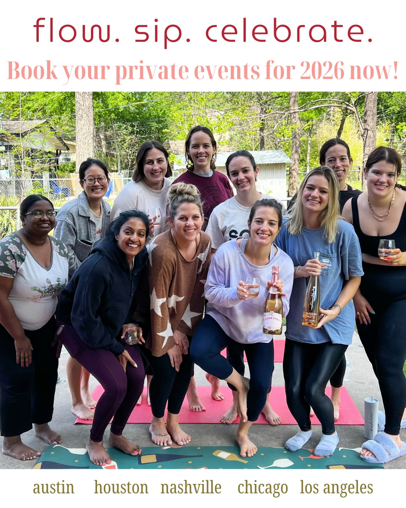 Support small businesses like ours today by booking a private experience for yourself & some friends in 2026. We have teachers in Austin, Houston, Nashville, Chicago & Los Angeles. The experience includes an all-levels yoga flow infused with facts about a wine style of your choice, followed by a mindful comparative tasting of two wines. 🧘🏽♀️🥂
Visit our website to inquire or email info@vinovinyasayoga.com!