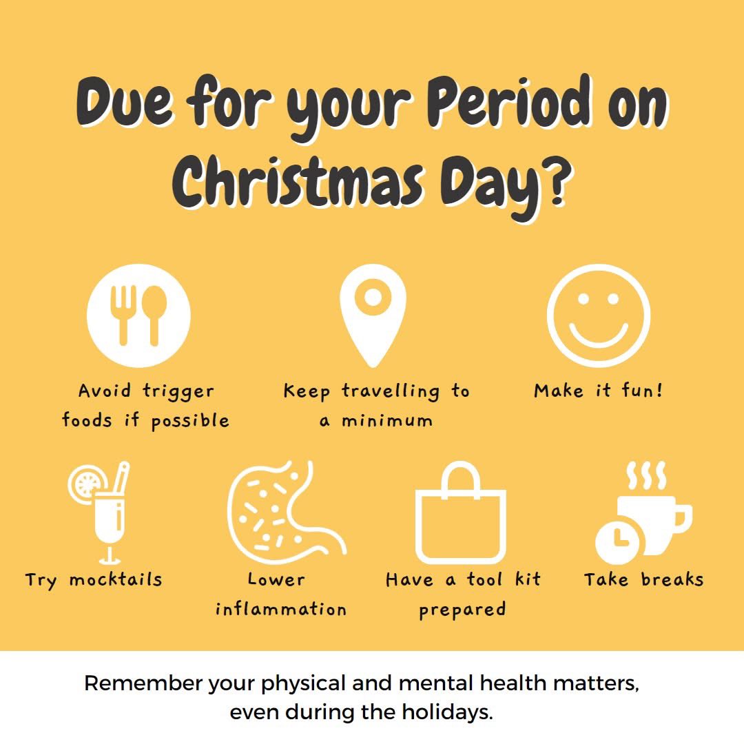Endometriosis symptoms can flare at times of hormonal change, even when someone has support and management in place. This can be especially hard when it overlaps with special occasions like holidays, birthdays, or Christmas.
Here are some gentle tips to help reduce the risk of pain flares during these times.
Be mindful of trigger foods
Some foods can worsen pain. If possible, avoid known triggers or enjoy them in small amounts. Preparing safe snacks or meals in advance or bringing them with you can help you feel more in control.
Create comfort wherever you are
Being close to familiar comfort items can make a big difference during symptom flares. If you are spending time away from home, see if loved ones can help create a comfortable space for you or consider gathering somewhere you feel most at ease.
Plan trigger friendly treats
Avoiding sugar or other trigger foods can sometimes feel like missing out. Preparing trigger friendly baking or treats ahead of time means you can still enjoy something sweet without the aftermath. If baking feels overwhelming, invite loved ones to help. If alcohol is a trigger, try mocktails instead of cocktails.
Support inflammation levels
Lowering overall inflammation may help reduce pain. You could try switching to decaf in the first half of your cycle and exploring anti inflammatory supplements or herbs throughout the month to see what works for you.
Have a pain management kit ready
Keep a small toolkit nearby with things like portable wheat bags, peppermint tea, paracetamol, ibuprofen, prescription medications, sanitary items, and essential oils, whatever helps you feel supported.
Give yourself permission to step away
Time with loved ones can be beautiful but also overwhelming. It is okay to take breaks when you need them. Consider having a code word or signal with someone you trust so you can step away, clean up, or take a breather without explanation.
Remember, your physical and mental health matter even during the holidays.
#Endometriosis #EndoWarrior #EWA #Aotearoa #ChronicPain #InvisibleIllness #Spoonie #PCOS #Holidays #christmas