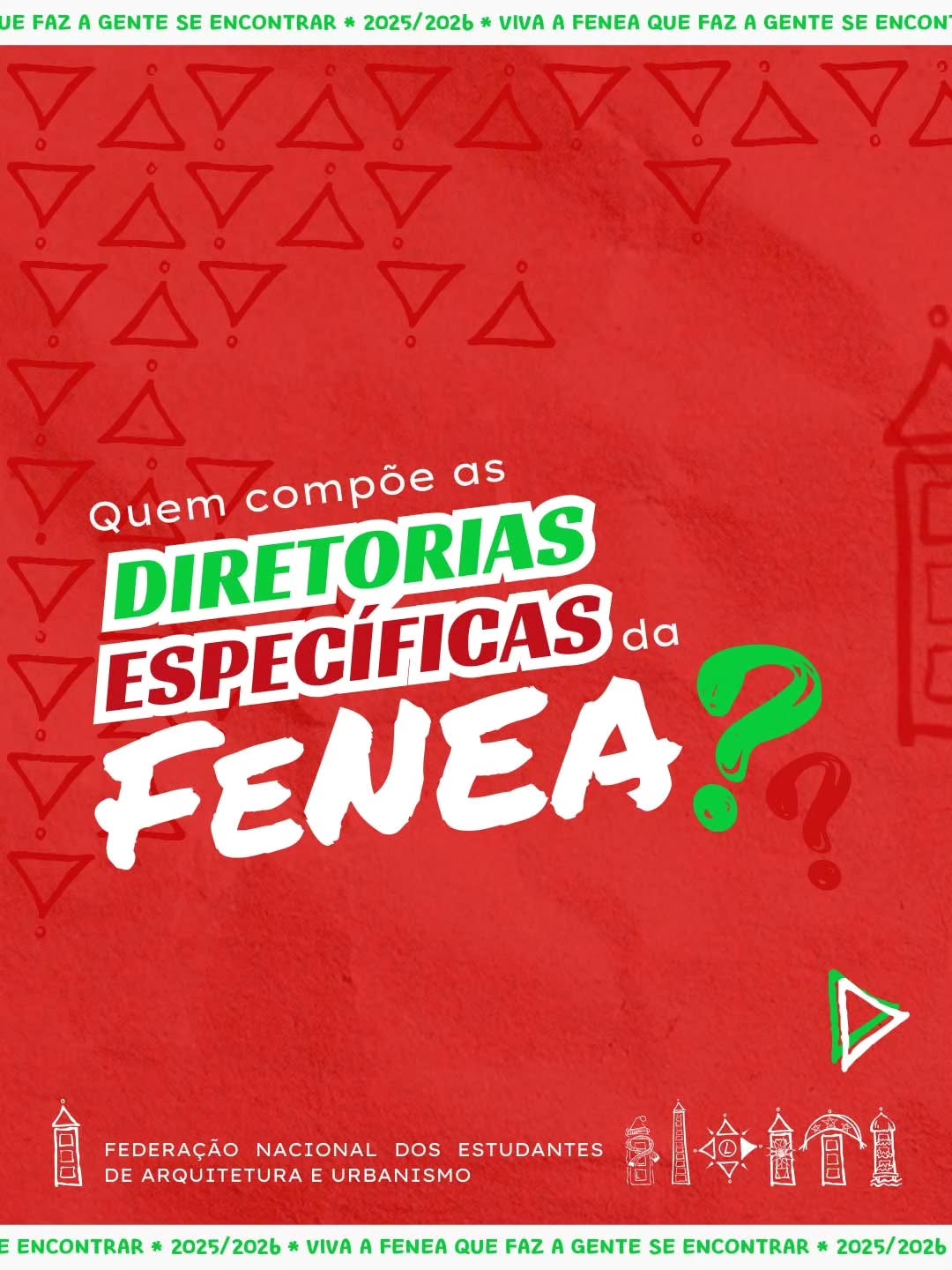 Agora é a vez de apresentar quem está à frente das Diretorias Específicas da FeNEA 💫
Com muita alegria, anunciamos os diretores e diretoras da gestão 2025/2026, estudantes de Arquitetura e Urbanismo de diferentes faculdades e regiões do país, que assumem áreas fundamentais para o funcionamento, a articulação e o fortalecimento do movimento estudantil.
Cada diretoria carrega responsabilidades, ideias e compromissos que constroem coletivamente a FeNEA que acreditamos. Seguimos juntos, em movimento. 🤍
#FeNEA #Arquitetura #Urbanismo #VivaAFeneaQueFazAGenteSeEncontrar