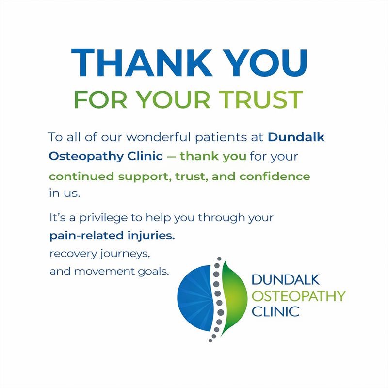 💙💚 THANK YOU 💚💙
To all of our wonderful patients at Dundalk Osteopathy Clinic
thank you for your continued support, trust, and confidence in us.
It’s a privilege to help you through your pain-related injuries, recovery journeys, and movement goals. Your commitment to your health and your belief in our care is what drives us every single day.
We are truly grateful to be part of your healing process and to serve the Dundalk community with compassion, professionalism, and evidence-based osteopathic care.
Here’s to moving better, feeling stronger, and continuing the journey together Merry Christmas 🌲
Dundalk Osteopathy Clinic
📌
#dundalkosteopathyclinic #dundalkosteo #dundalkosteopath #dundalksportsmedicine
#ThankYouPatients
#TrustedCare
#PainRelief
#OsteopathyIreland
#DundalkHealth
#MovementMatters #merryxmas