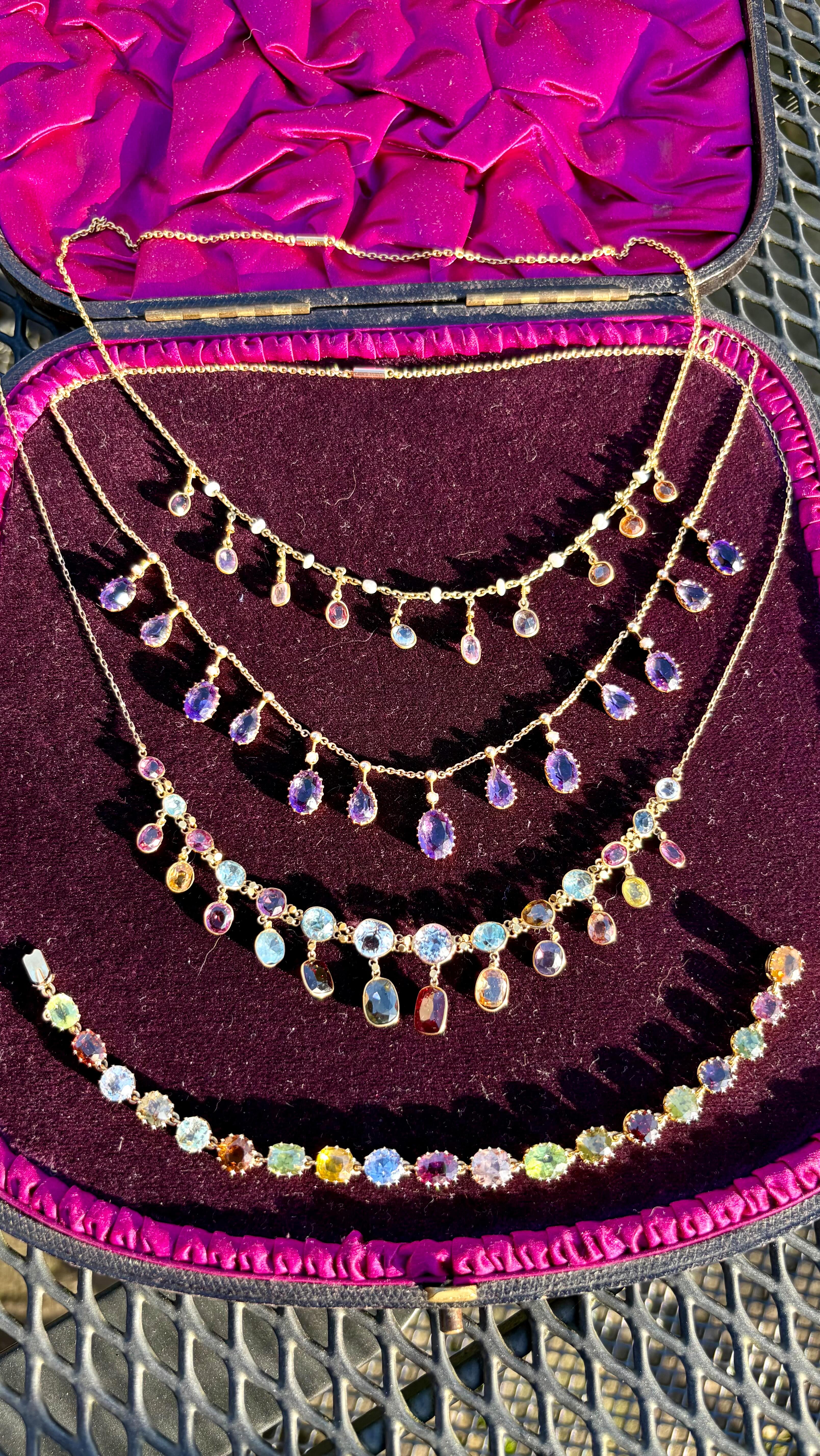 Harlequin gemstones and fringe necklaces
💙❤️💚🩷💜
Available at www.heirloomjewells.com