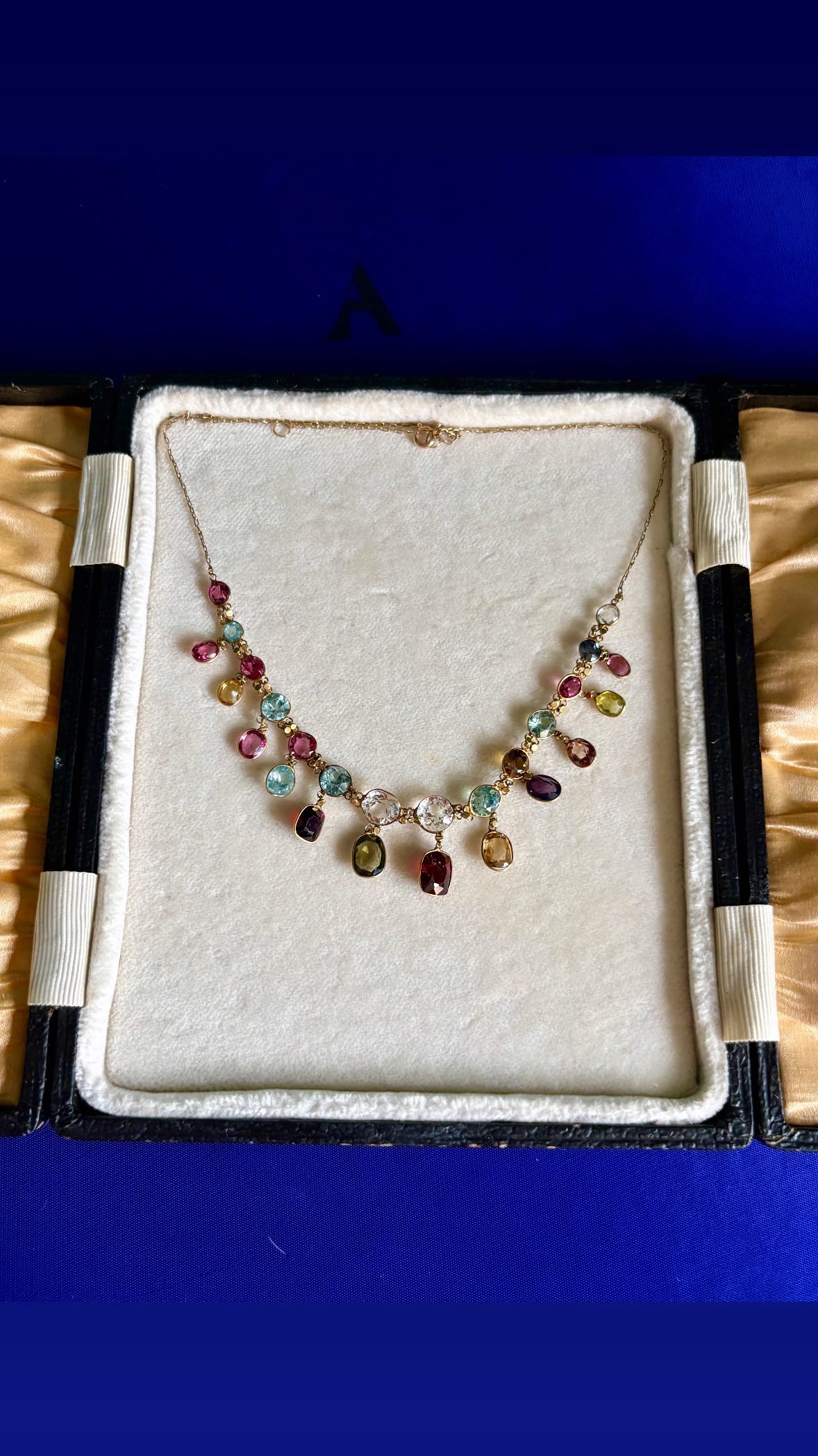 C1910 Edwardian Multi Gem Fringe Gold necklace. Available soon. Nudge Santa or get him to dm me!