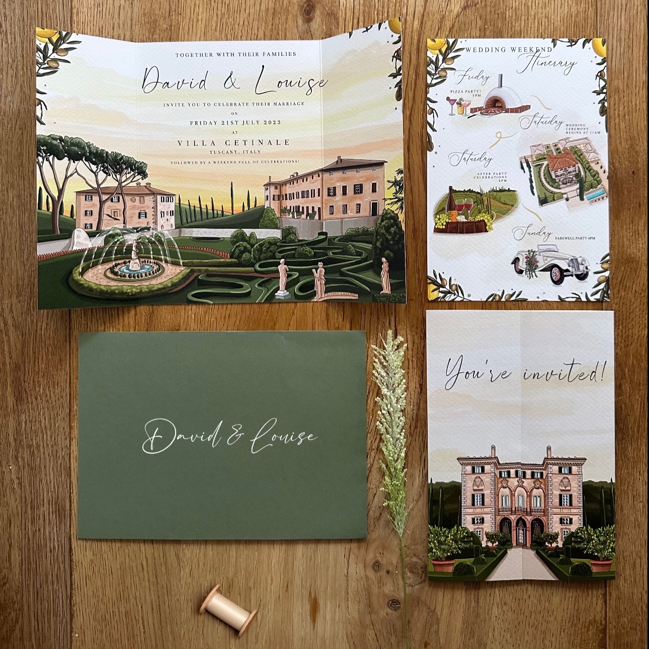 A stunning wedding suite from last year at @villa_catignano & @cetinale in the heart of Italy 🇮🇹✨🍷
Illustrated wedding suites really add that personal touch and you get to incorporate all of the fun things from your wedding week with your venue to send to all of your close ones ✨