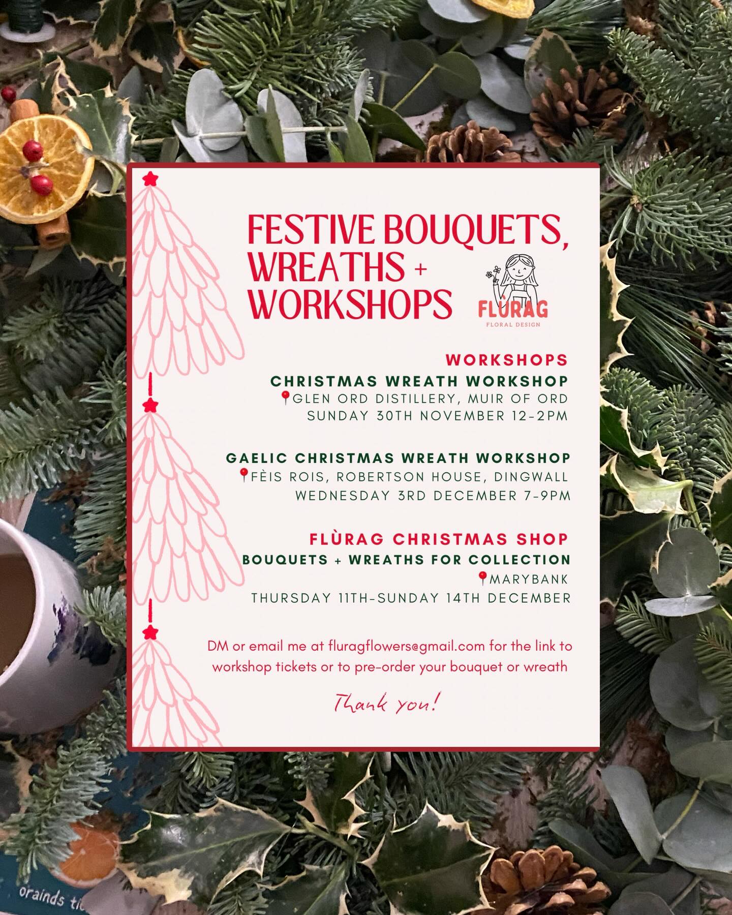 Christmas starts this Sunday!!🎄 These are the only workshops I’ll be doing this year, so if you would like to come along make sure you book in asap - links in bio or message me with any questions❤️ I’d love to see you there!
Swipe to see some workshop throwbacks from the past couple of years👀🎄 have you been spotted? I love seeing all the beautiful wreaths everyone ends up with😍
#christmaswreath #wreathworkshop #highlandflorist