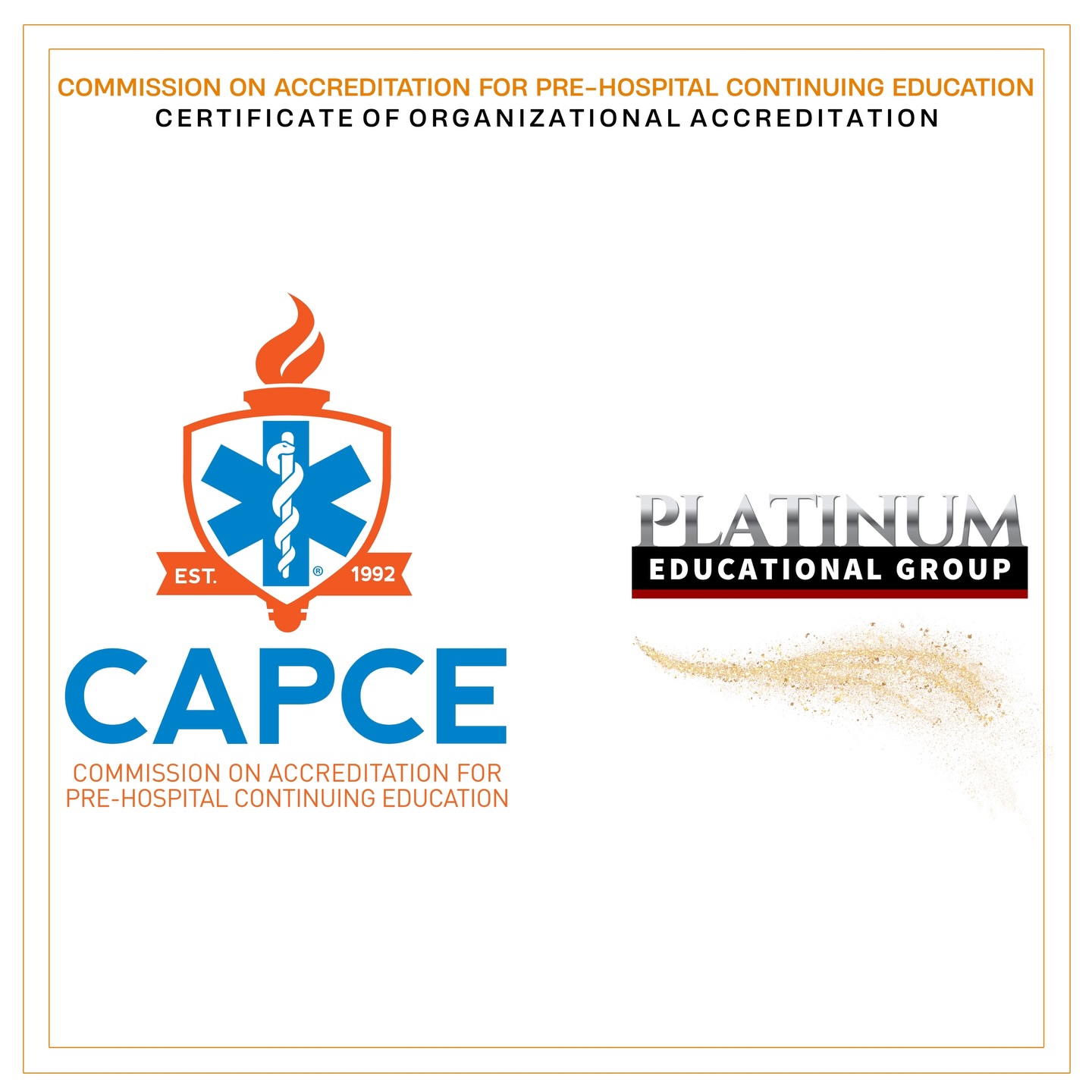 We are delighted to share the outstanding news that Platinum Educational Group has achieved full organizational accreditation from @capce_ems after completing our first year under provisional status. This accomplishment is a powerful testament to our mission and the collective dedication of our entire team.
Securing full accreditation validates not only our compliance but also the integrity of our process, the strength of our partnerships, and the depth of our commitment to the education community.
A special thank you to our MD, our participants, and everyone who contributed to this achievementâyour dedication helps ensure the best education and care for our communities. #CAPCE #ContinuingEducation #PlatinumEducationalGroup