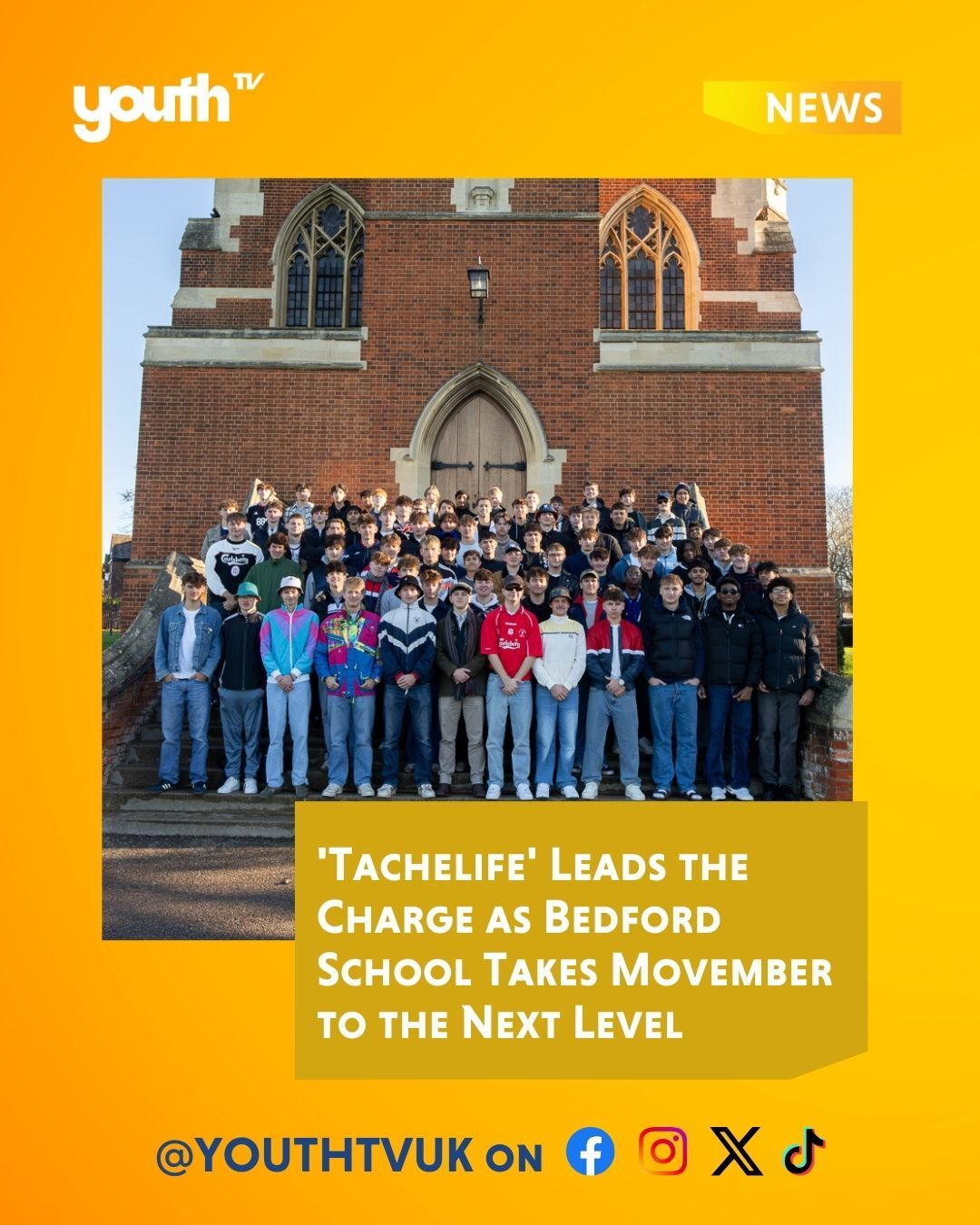 Bedford School’s Mobros have taken Movember to the next level with Tachelife 👨🏻🦰🎬
Their brilliant parody of Blur’s Parklife mixes comedy with a powerful message about men’s mental and physical health 💛💬
The whole school community has come together, raising an amazing total and showing real team spirit 🙌💪
Read the full story and watch the video in the News section on the YouthTV website.
👉 Head to our site to take a look via the link in our bio.
#YouthTV #ThePlatformForYoungPeople #Platform #YoungPeople #TV #Media #Youth