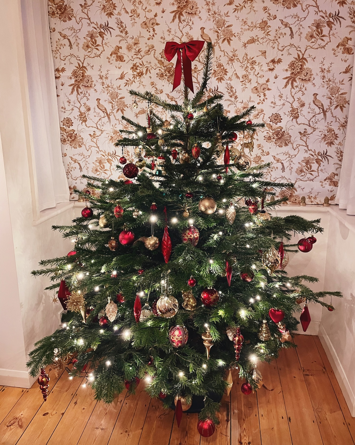 Oh Christmas tree bow, oh Christmas tree bow 🎗️🎀🎄
My mum put her tree up a bit earlier this year as she is hosting a festive wreath making for her friends and wanted everything to be up by then. So I was able to get some tree bow content before December this year!
I do have a few tree bow colours sewn and ready to dispatch this year as I sewed some for these photos! So if you would like one, these are also available at a special discount and are just £36. Just drop me a message to buy one- I have gold, rose petal (the mid pink), red gingham print and the red silk velvet (I’m not sure if I will make another of these as I have limited amounts of this fabric)
Image description- 1. A Christmas tree decorated with red and gold baubles with a red silk tree bow topper
2. A close up of the same Christmas tree with a mid pink silk tree bow topper
3. A close up of the same Christmas tree with a red and white gingham print silk tree bow topper
4. A close up of the same Christmas tree with red silk velvet tree bow topper
5. A close up of the same Christmas tree with a gold silk tree bow topper