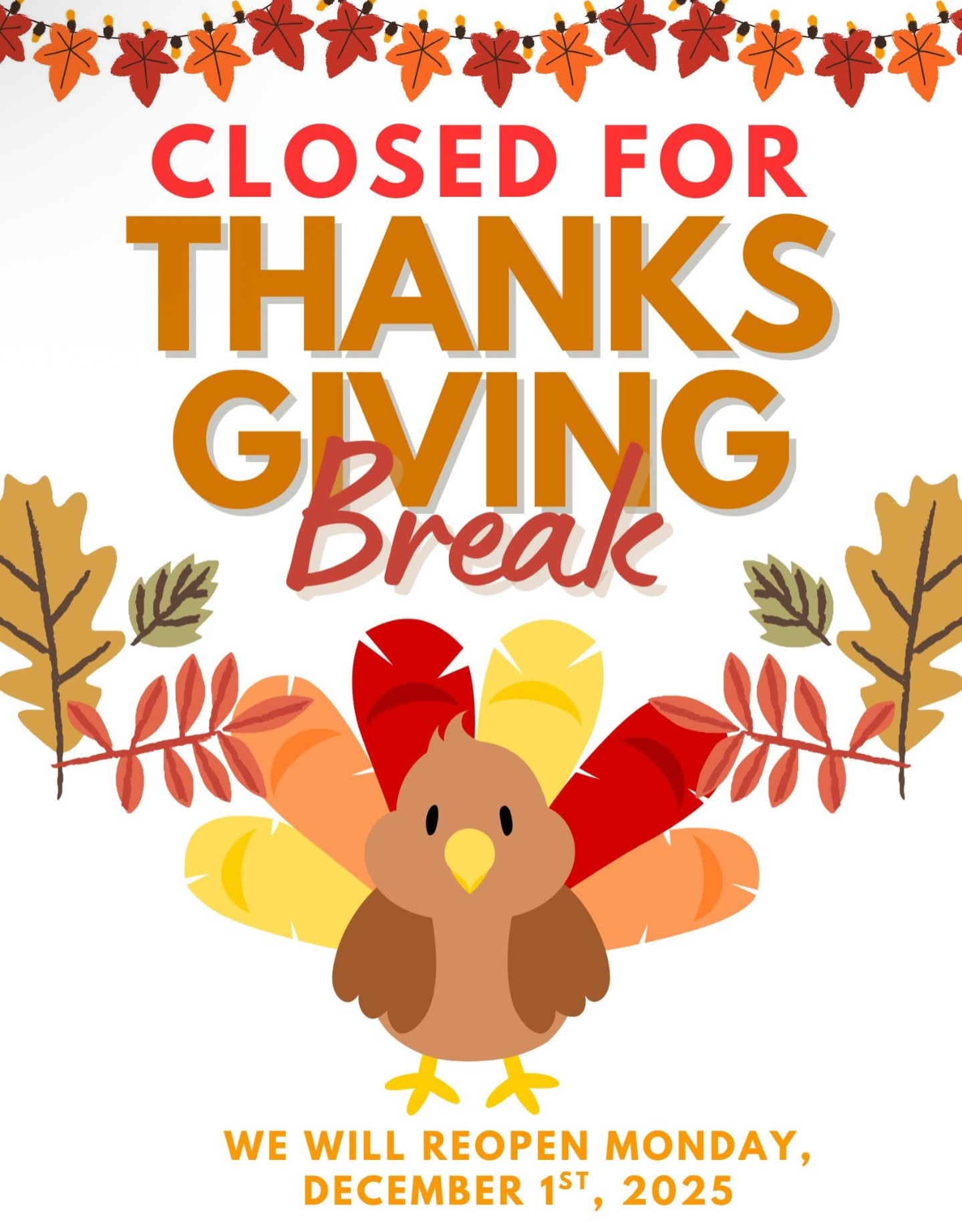 Wishing all our Club Kids a wonderful Thanksgiving Break!
Our club will be closed during the holiday and will reopen on Monday, December 1, 2025. Enjoy this special time with family and friends!