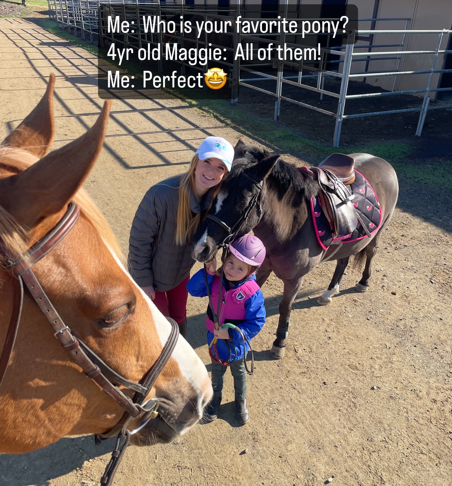 The perfect answer from such an amazing four-year-old! Little Maggie absolutely adores riding and horses… Seems to run in the family!❤️