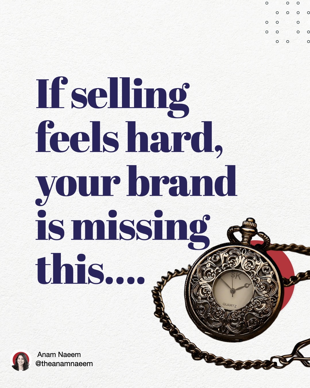 If selling feels like a constant uphill battle… your brand isn’t doing its job yet.
The truth is — a powerful brand sells before you ever speak.
Because it already tells people:
✨ Who you’re for
✨ What problem you solve
✨ And why you’re the best choice
When your brand is clear, discovery calls stop feeling like convincing and start feeling like alignment.
My client went from ghosted proposals to being fully booked — all by refining her brand message (without changing her offer!).
💌 DM me “CLIENTS” and I’ll send you my free mini workbook that helps your brand start pre-selling for you
#theanamnaeem #personalbrandingonline #personalbrandingcoach #personalbrandingtips #wellnessbrandingdesigner #brandidentitycoach