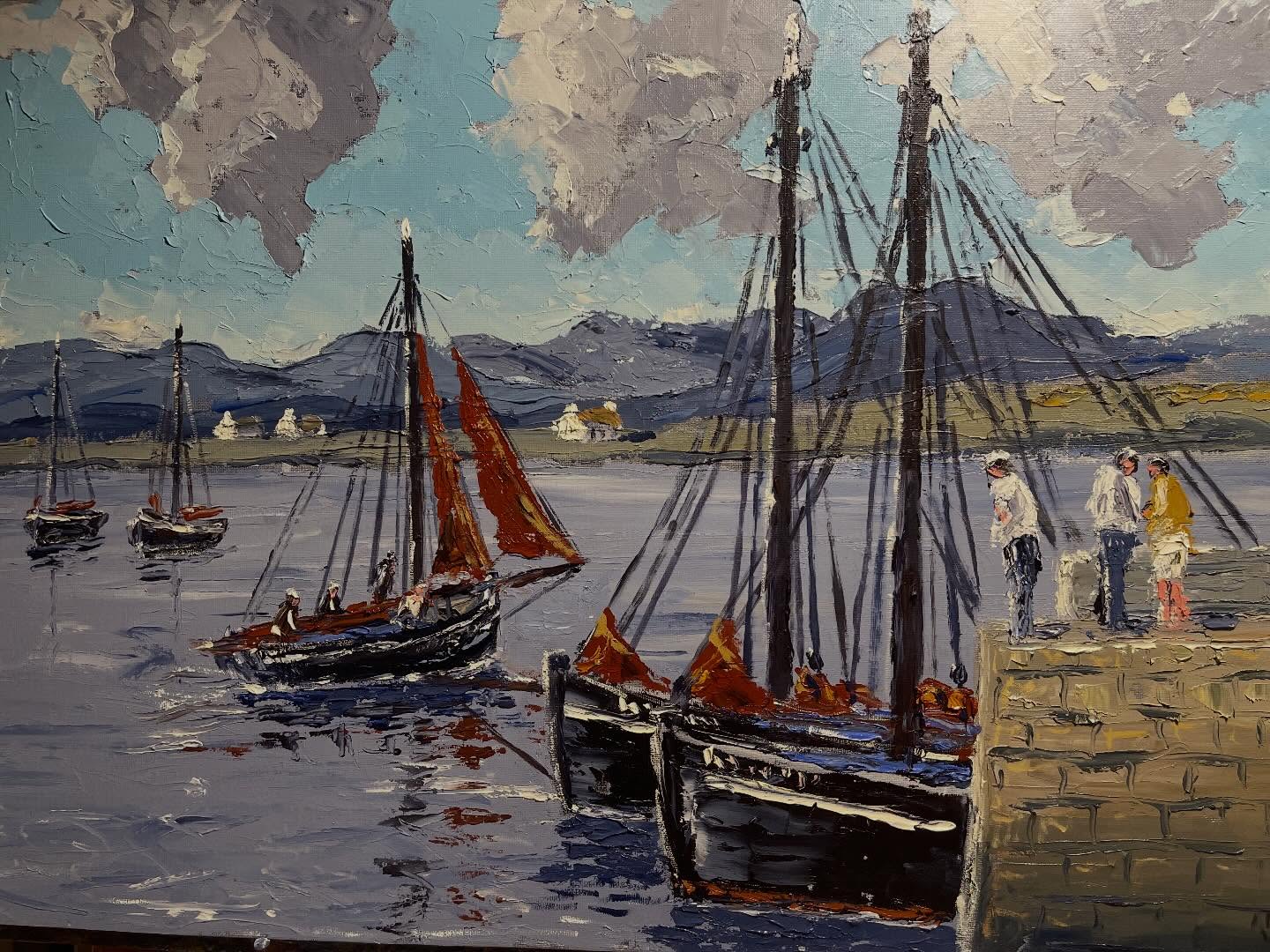 GALWAY HOOKERS, Roundstone Harbour. Co Galway. 20/30ins. Oils. Framed by Slattery. €2000. Delivery free. 087 2561178