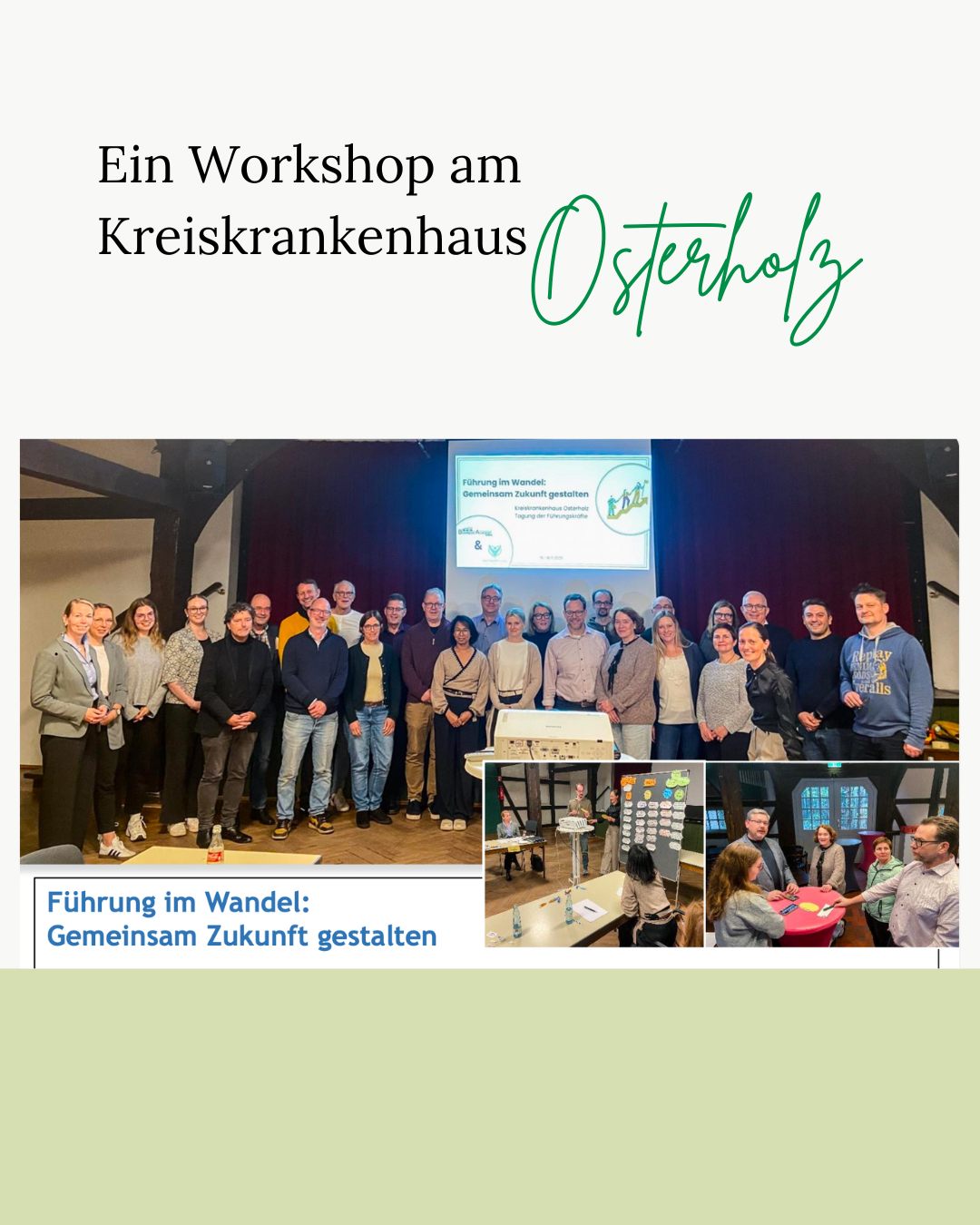 „Führung im Wandel: Gemeinsam Zukunft gestalten“ – Ein Workshop am Kreiskrankenhaus Osterholz
Am 15. und 16. November 2025 waren Marie-Luise Gaßmann und Nadja Nardini im Kreiskrankenhaus Osterholz zu Gast und haben gemeinsam mit rund 30 Führungskräften und Mitarbeitenden einen zweitägigen Workshop gestaltet. Im Mittelpunkt stand die Reflexion des aktuellen organisationalen Standes sowie die Frage, wie Führung und Zusammenarbeit angesichts des Wandels der Arbeitswelt weiterentwickelt werden können.
Ein zentrales Element des Workshops war das „Haus der Organisation“, mit vielen Räume für Führung und Zusammenarbeit. Diese Räume brauchen ein tragendes Fundament, Wänden und Dach, das die Organisation strukturiert. Das Modell betont, dass Führung in allen Bereichen relevant ist und dass das gemeinsame Gestalten und Pflegen dieses „Hauses“ als Grundlage für eine stabile, lebendige und zukunftsweisende Organisation stehen.
Aus dem intensiven Austausch sind konkrete Entwicklungsprojekte hervorgegangen, die das Kreiskrankenhaus aktiv gestaltet:
• Entwicklung flexibler Arbeitszeitmodelle
• Etablierung einer offenen, hierarchieübergreifenden Feedbackkultur
• Umsetzung eines interprofessionellen Konzepts zur Bindung neuer Mitarbeitender
Wir danken allen Teilnehmenden für die engagierte Zusammenarbeit und freuen uns darauf, die nächsten Schritte dieses Entwicklungsprozesses gemeinsam zu begleiten.
#workshop #arbeitszeitmodelle #pflege