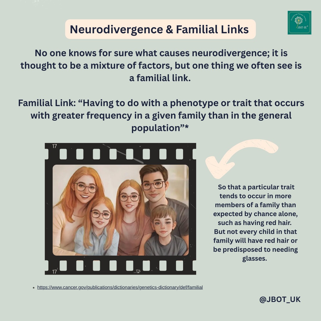 A quick post on familial links and neurodivergence.
This is a topic that comes up in every assessment, and with the current headlines, I really wanted to add a bit of perspective.
#NeurodivergentFamilies #FamilialLink
#AutisticFamily #Hypermobility #Dyslexia #Dyspraxia #Dysgraphia
#AutisticParents #ADHD #AuDHD #Neurotypical #Hereditary
#FamilyHistory #Abelism #Stigma #Misinformation #ADHDLife
#Neuroaffirming #ActuallyAutistic
#NeurodivergentProblems
#NeurodivergentPride
#NeurodivergentCreator
#AutisticCreator #AuDHDSquad