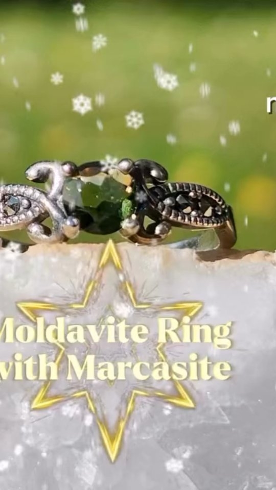 Moldavite ring in sterling silver. Rare. Find it and others at www.myheritagegems.com #moldavite #christmasgiftideas #sterlingsilver #jewelry #gems #rings #coloredgemstones #moldavitejewelry #meteorite #spacerock #jewelryofinstagram