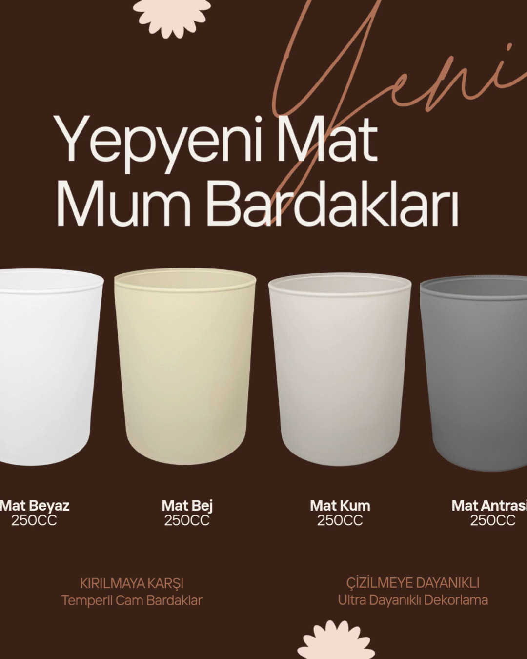 Yeni koleksiyonumuz yayında!
Candlelab olarak en çok tercih edilen mat siyah bardağımızın yanında dört yeni mat mum bardağı ile karşınızdayız: mat beyaz, mat kum, mat bej ve mat antrasit.
Tüm bardaklarımız kırılmaya dayanıklı temperli camdan üretilmiştir. Otomatik makine boyası dekorlamamız sayesinde çizilmelere karşı ekstra dayanıklıdır.
Koleksiyonun tüm renklerini web sitemizde inceleyebilirsiniz.
.
.
Our new collection is live!
Alongside our bestselling matte black jar, we are excited to introduce four brand-new matte candle jars: matte white, matte sand, matte beige and matte anthracite.
All our jars are made from durable tempered glass. With our machine-applied coating, they offer exceptional scratch resistance.
You can explore all colors of the collection on our website.
#candlelab #mum #mumyapımı #mumkokusu #doğalmum #mumluk #mumkraft #mumatölyesi #soycandle #candlesupplies #candlemaker #candlemaking #candlejar #newcollection #homedecor #interiordecor #diycrafts