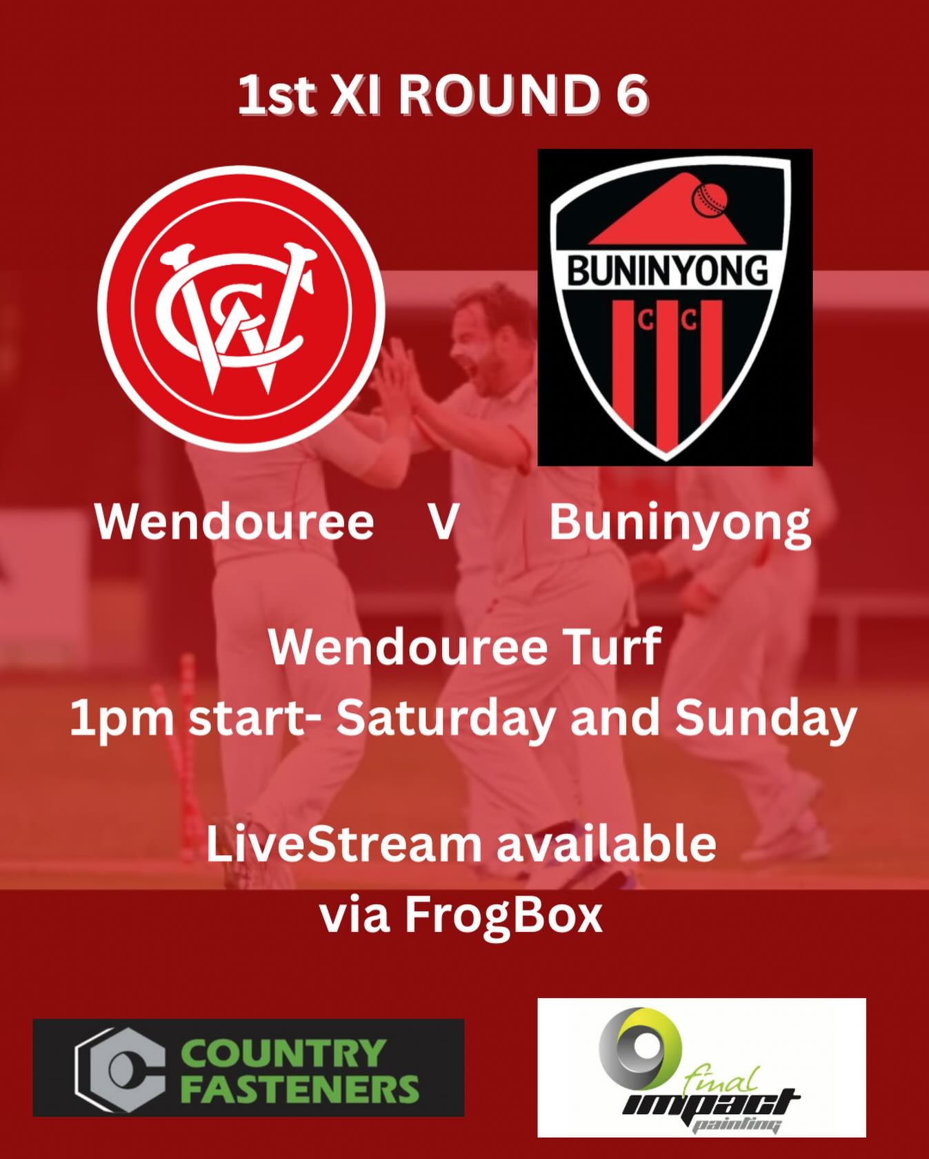 The 1st XI match against Buninyong will be live streamed this weekend.
Day 1:
https://www.youtube.com/watch?v=aWPyu-8s0IA
Day 2:
https://www.youtube.com/watch?v=zV40mBEkT3Y