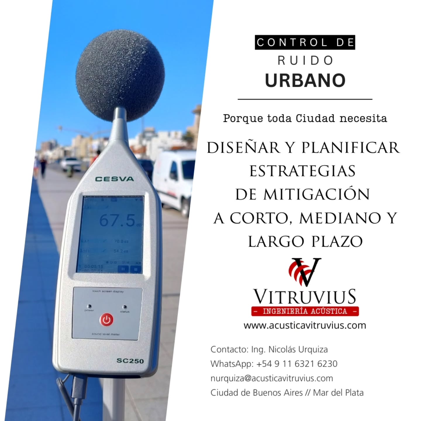 🌆 Ruido urbano: lo que no vemos, pero sentimos cada día
En cada bocinazo, en cada motor que acelera, en cada obra que retumba… hay un paisaje sonoro que moldea cómo vivimos la ciudad. A veces lo naturalizamos, pero nuestro cuerpo no lo hace: el ruido aumenta el estrés, afecta el descanso, interrumpe la concentración y deteriora, poco a poco, nuestra calidad de vida. 😣🌙
📊 En VitruviuS Ingeniería Acústica medimos el ruido urbano porque es el primer paso para recuperar bienestar.
Sin mediciones no hay diagnóstico. Sin diagnóstico no hay soluciones. Y sin soluciones, seguimos expuestos a un problema que crece a la par de nuestras ciudades.
Cuando una ciudad tiene un mapa de ruido, puede planificar mejor el tránsito, ordenar actividades, proteger zonas sensibles y diseñar medidas de mitigación efectivas a corto, mediano y largo plazo.
La información transforma la desidia en acción. 🌱
💡 Imaginate una ciudad donde el descanso esté protegido, donde las escuelas y hospitales tengan entornos más silenciosos, donde los barrios vuelvan a sentirse habitables. Ese futuro empieza con algo tan simple —y tan poderoso— como escuchar con atención y marcar qué nos molesta.
💬 Tu ciudad ¿Hace control de ruido urbano? 🏙️💚
🔗 www.acusticavitruvius.com
📱 WhatsApp: +54 9 11 6322 6230
#MarDelPlata #MDP #MunicipalidadMDP #PlanificaciónUrbana #GestiónAmbiental #CiudadSostenible #RuidoUrbano #ContaminaciónAcústica #AmbienteMDP #AcústicaUrbana #MapasDeRuido #OrdenamientoTerritorial #MovilidadUrbana #EspacioPúblicoMDP #CalidadDeVidaMDP #SaludAmbiental #DesarrolloUrbano #MDPSostenible #VivirLaCiudad #IngenieríaAcústica #VitruviusIngenieríaAcústica